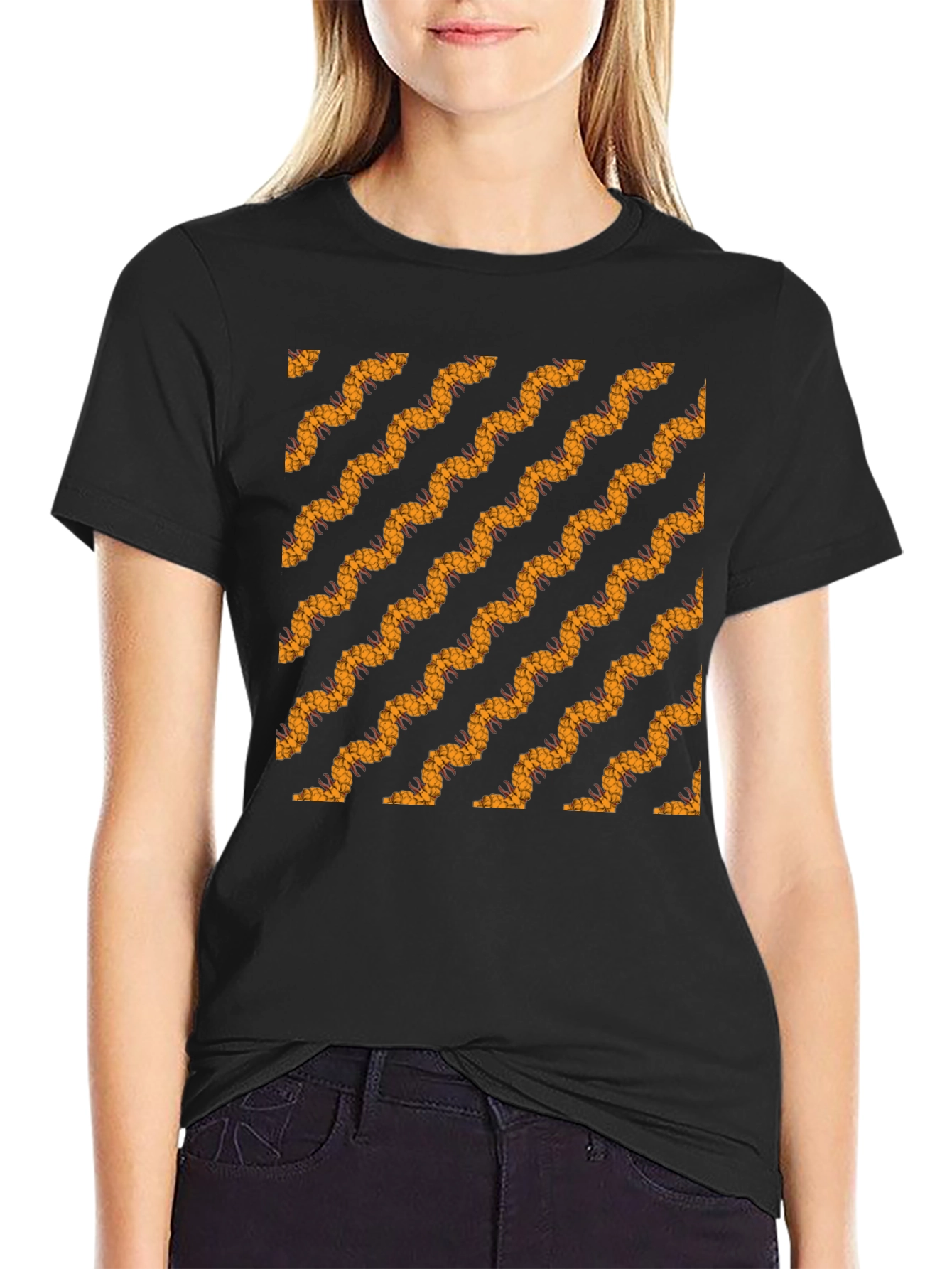 Black Tee with Bold Wavy Pattern