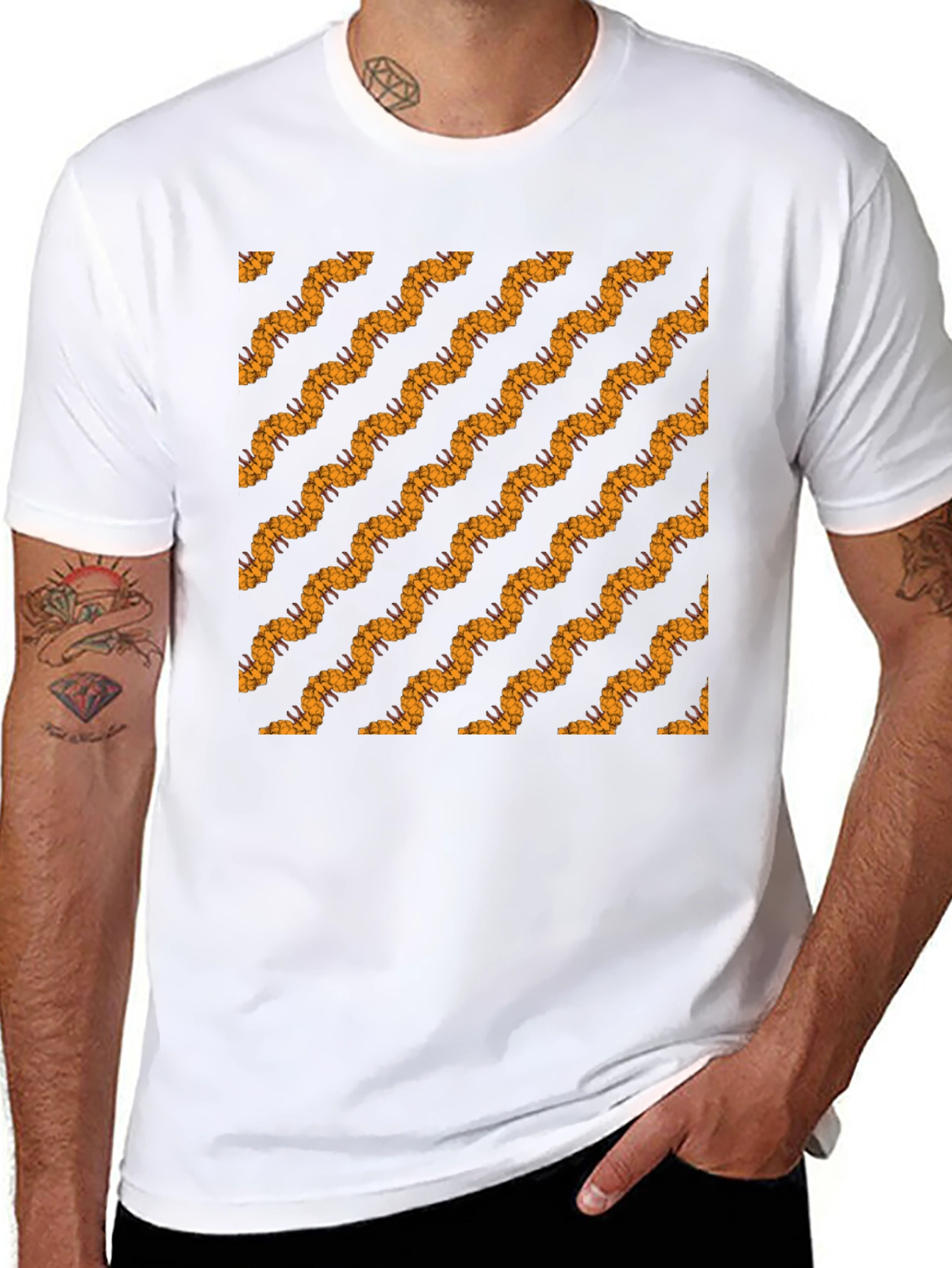 Black Tee with Bold Wavy Pattern