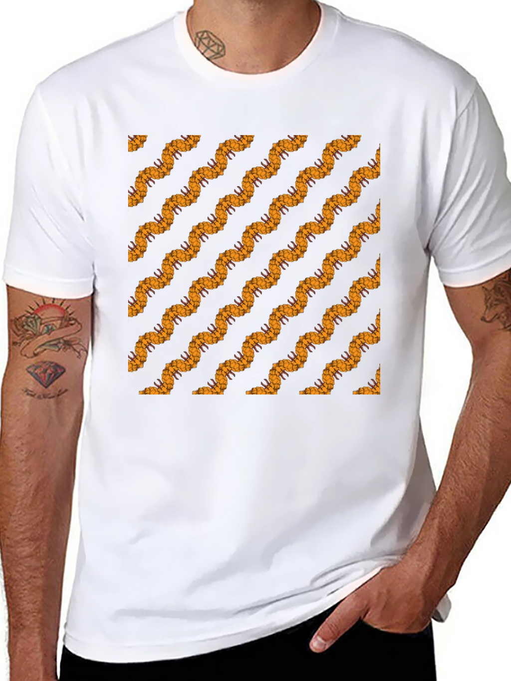 Black Tee with Bold Wavy Pattern