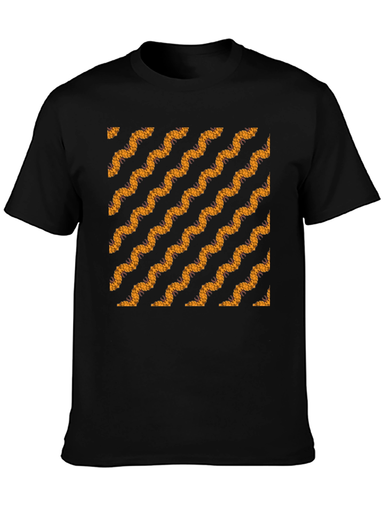 Black Tee with Bold Wavy Pattern