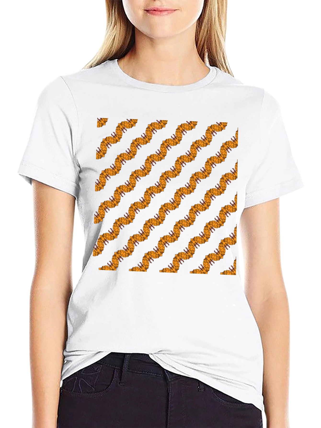 Black Tee with Bold Wavy Pattern