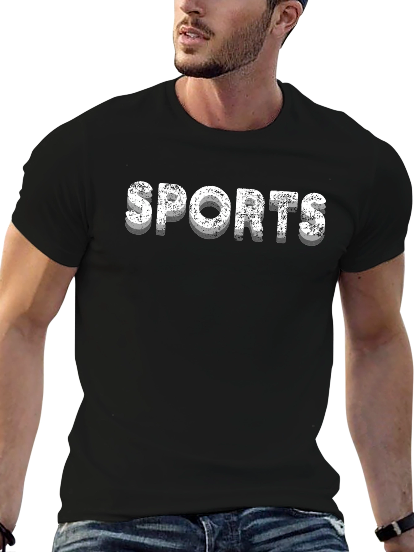Sports Graphic Tee - Black Cotton T-Shirt
