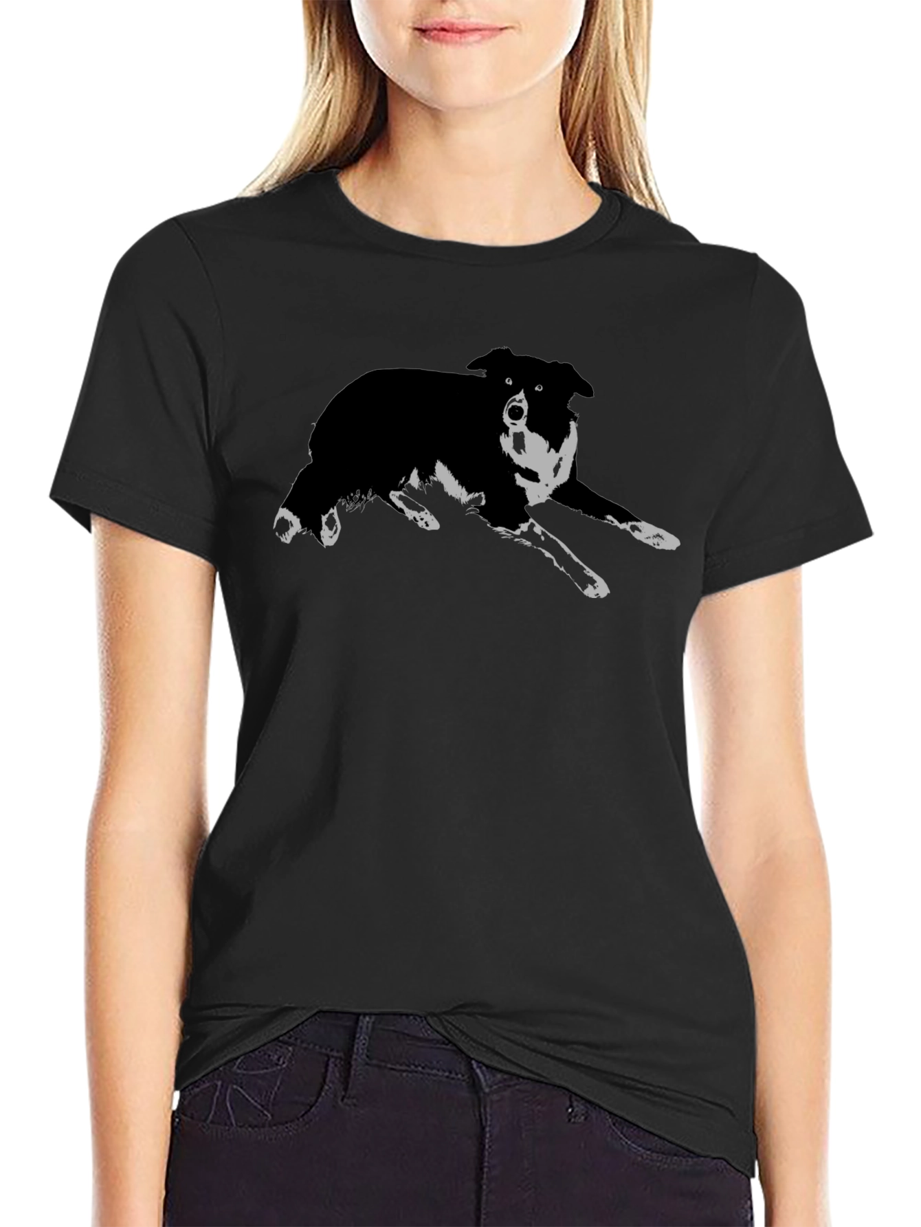 Border Collie Graphic Tee - Black Cotton Blend