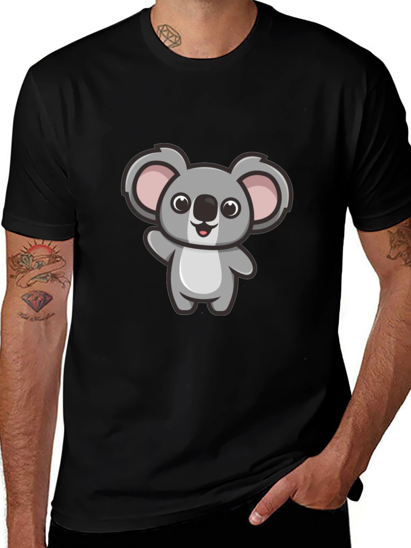 Cute Koala Graphic Tee - Mens Black T-Shirt