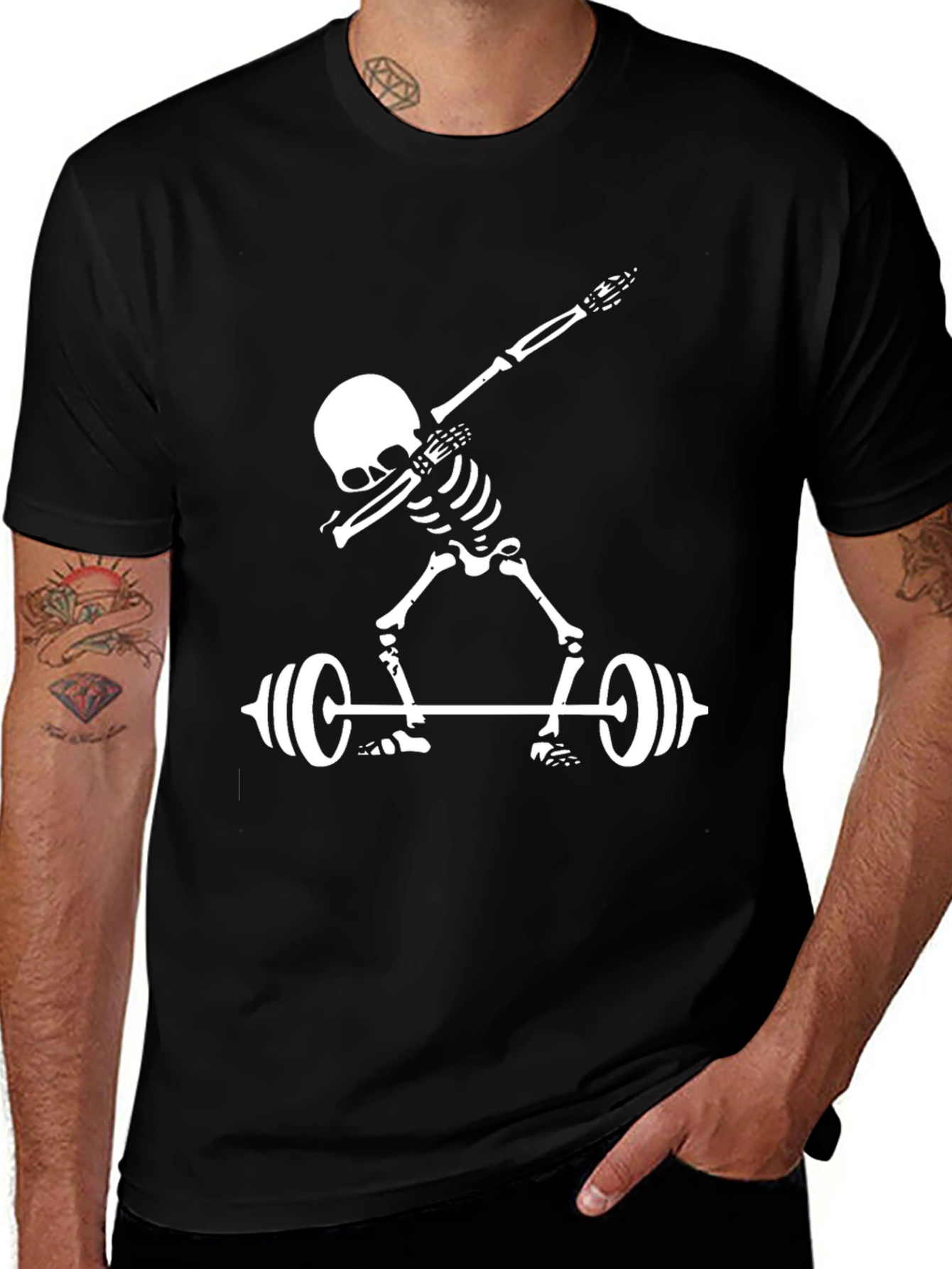 Skeleton Lifting Black Graphic Tee