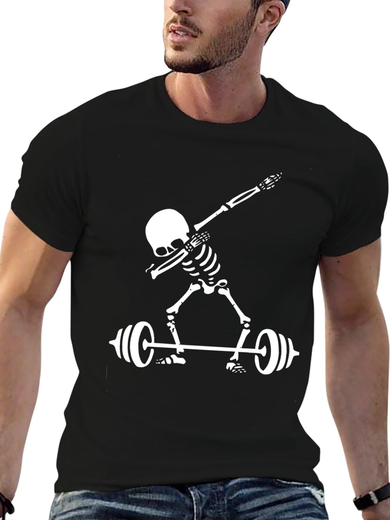 Skeleton Lifting Black Graphic Tee