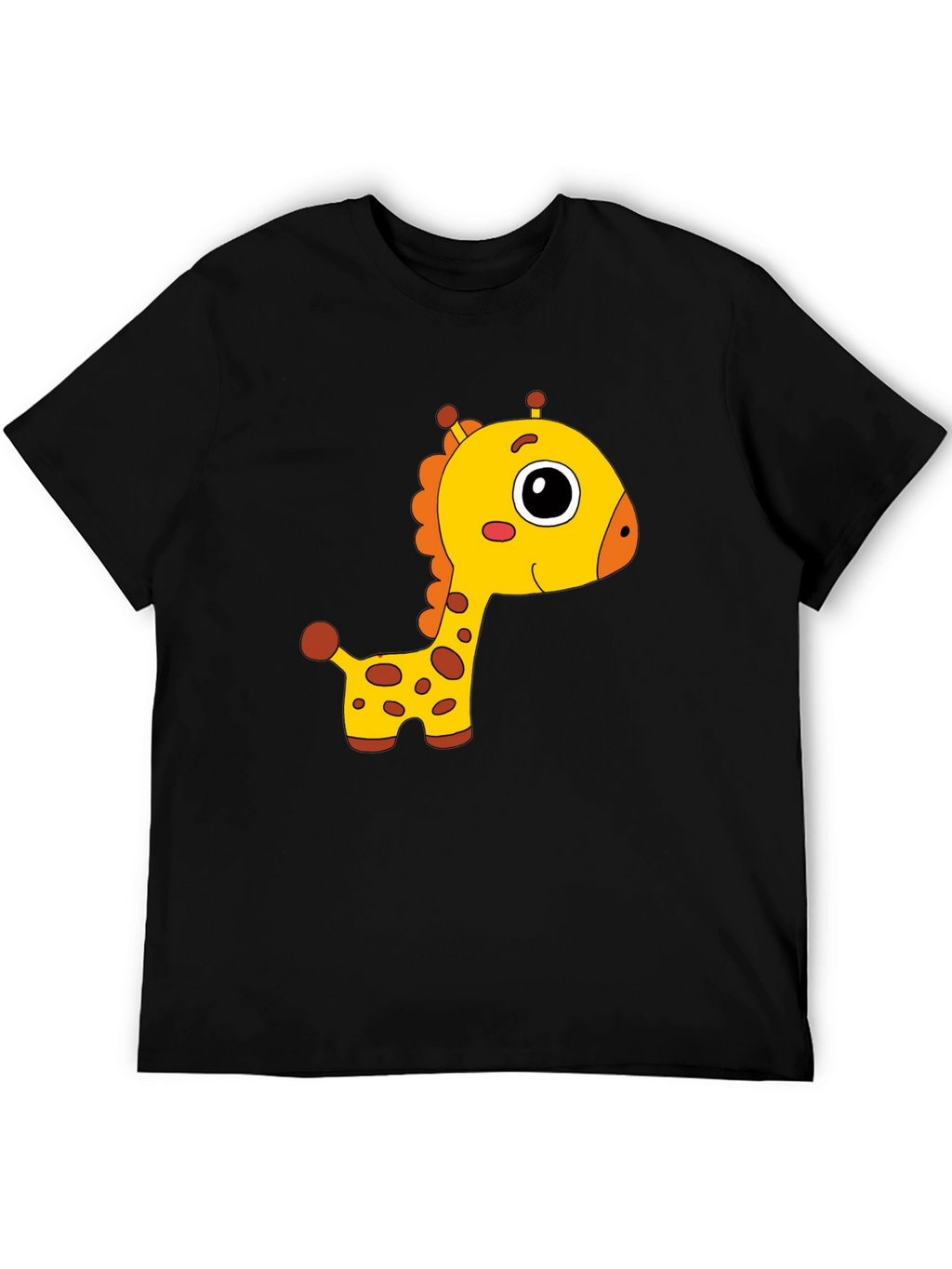 Cute Giraffe Cartoon Print Black T-Shirt