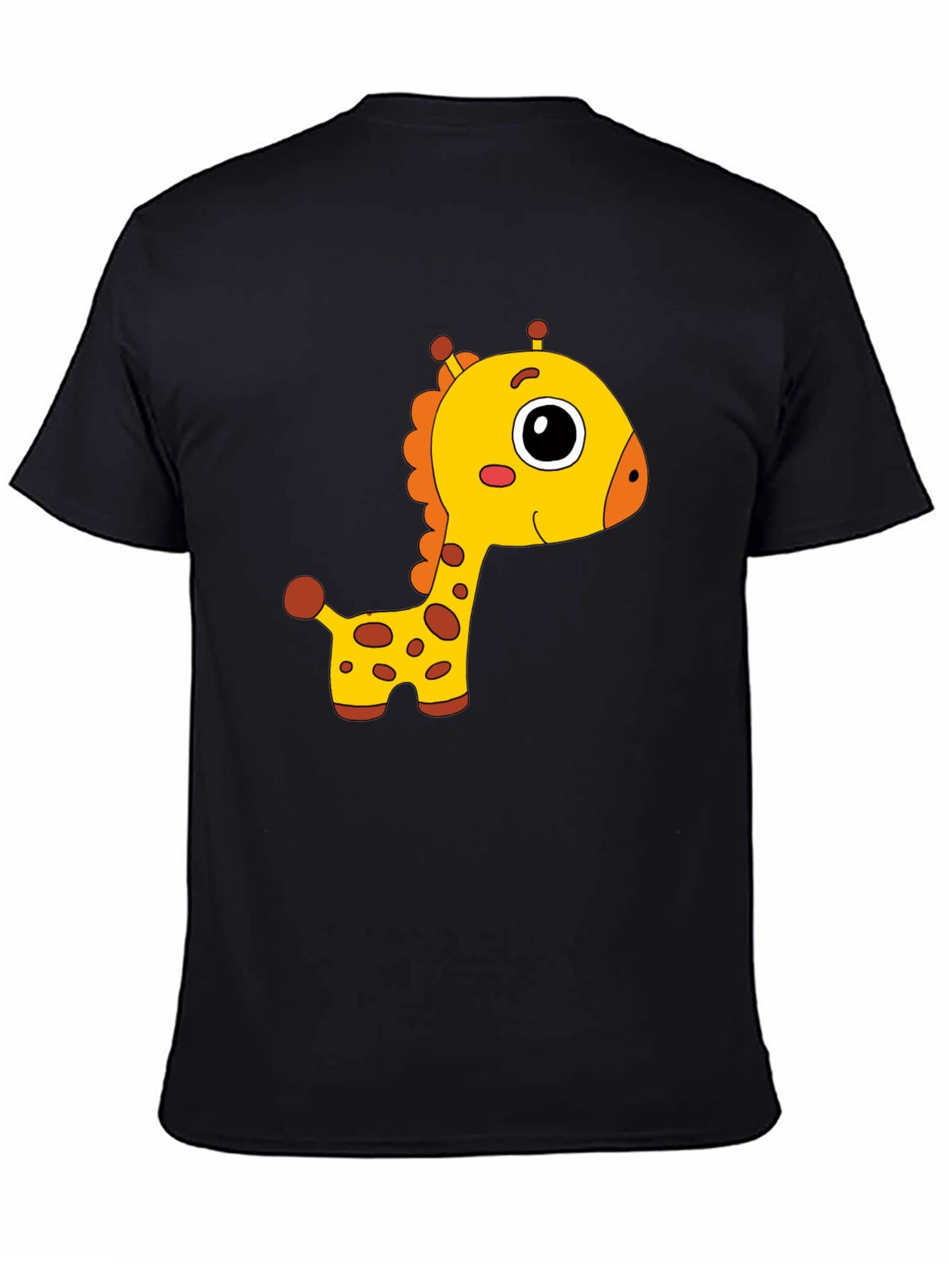 Cute Giraffe Cartoon Print Black T-Shirt