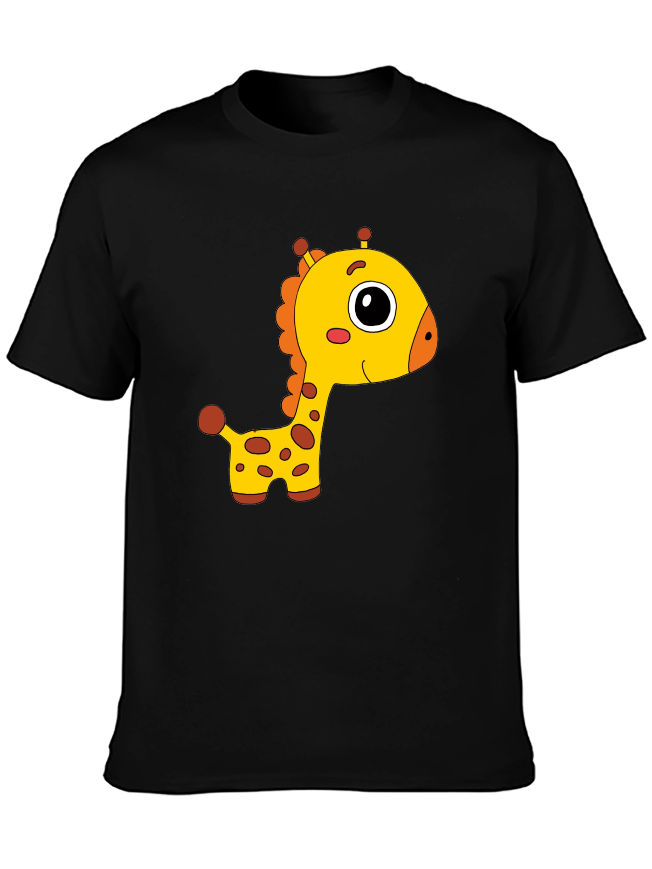 Cute Giraffe Cartoon Print Black T-Shirt