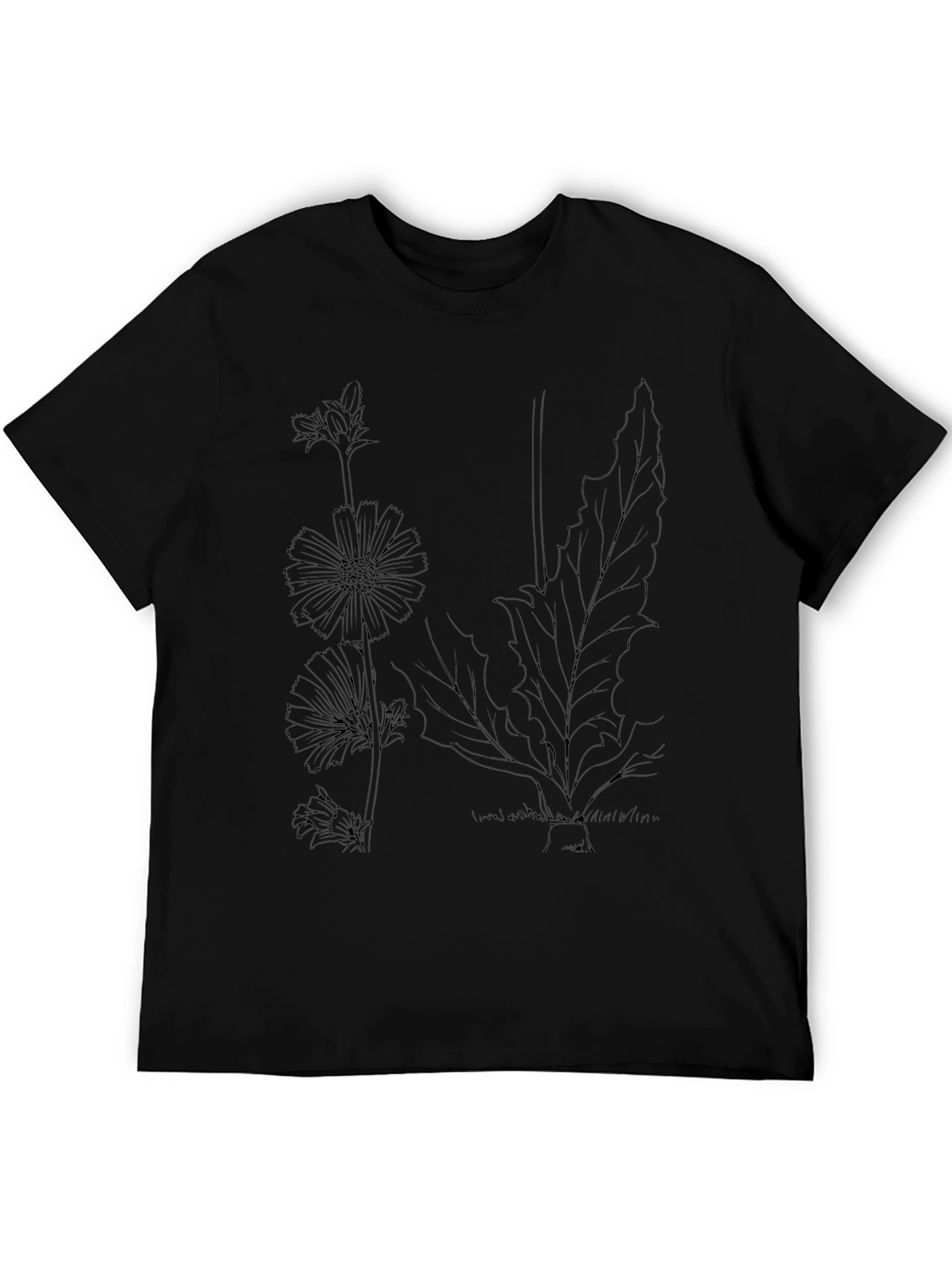Botanical Print Black T-Shirt - Nature Inspired