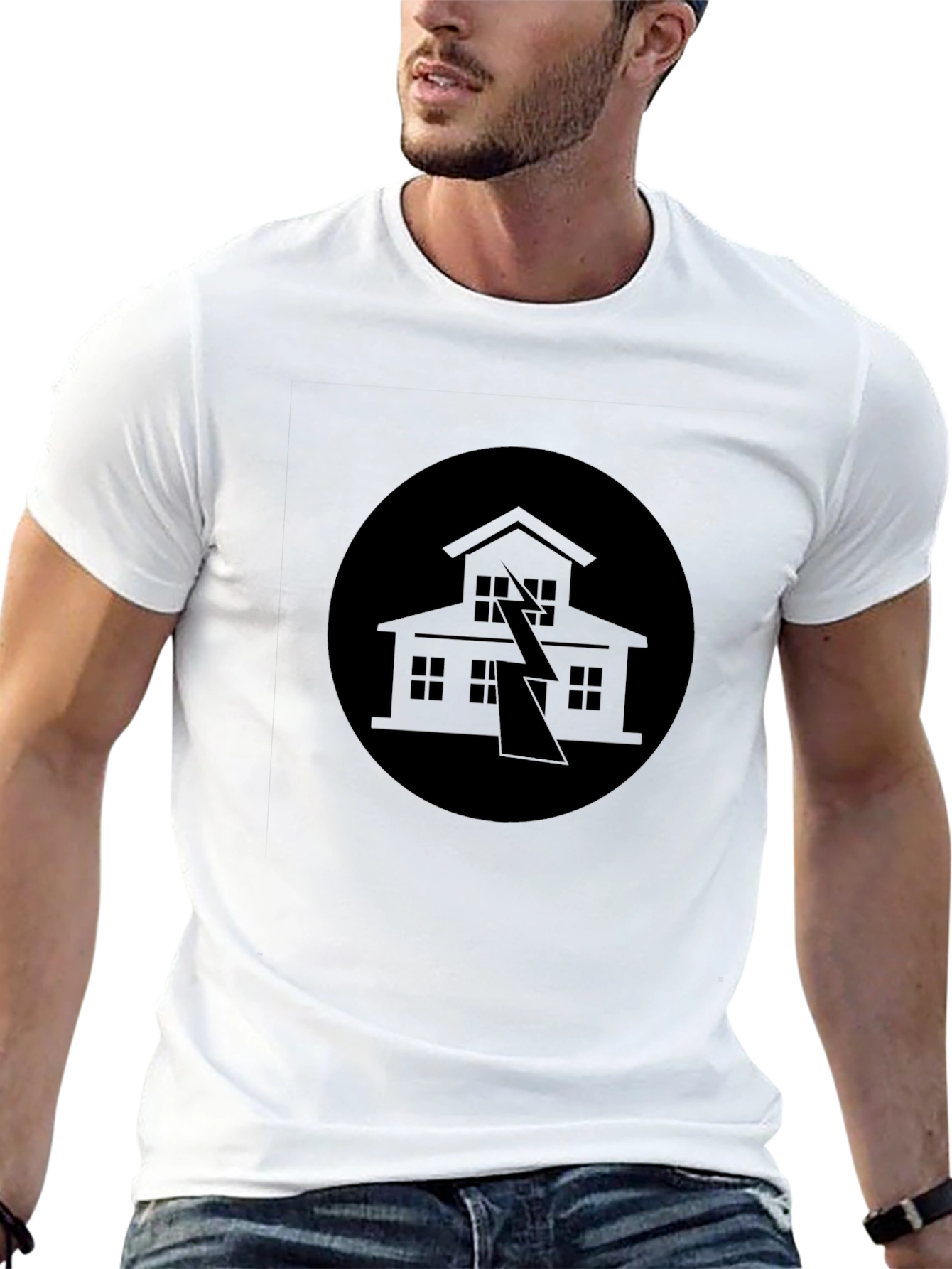 Black Tee with House Lightning Design