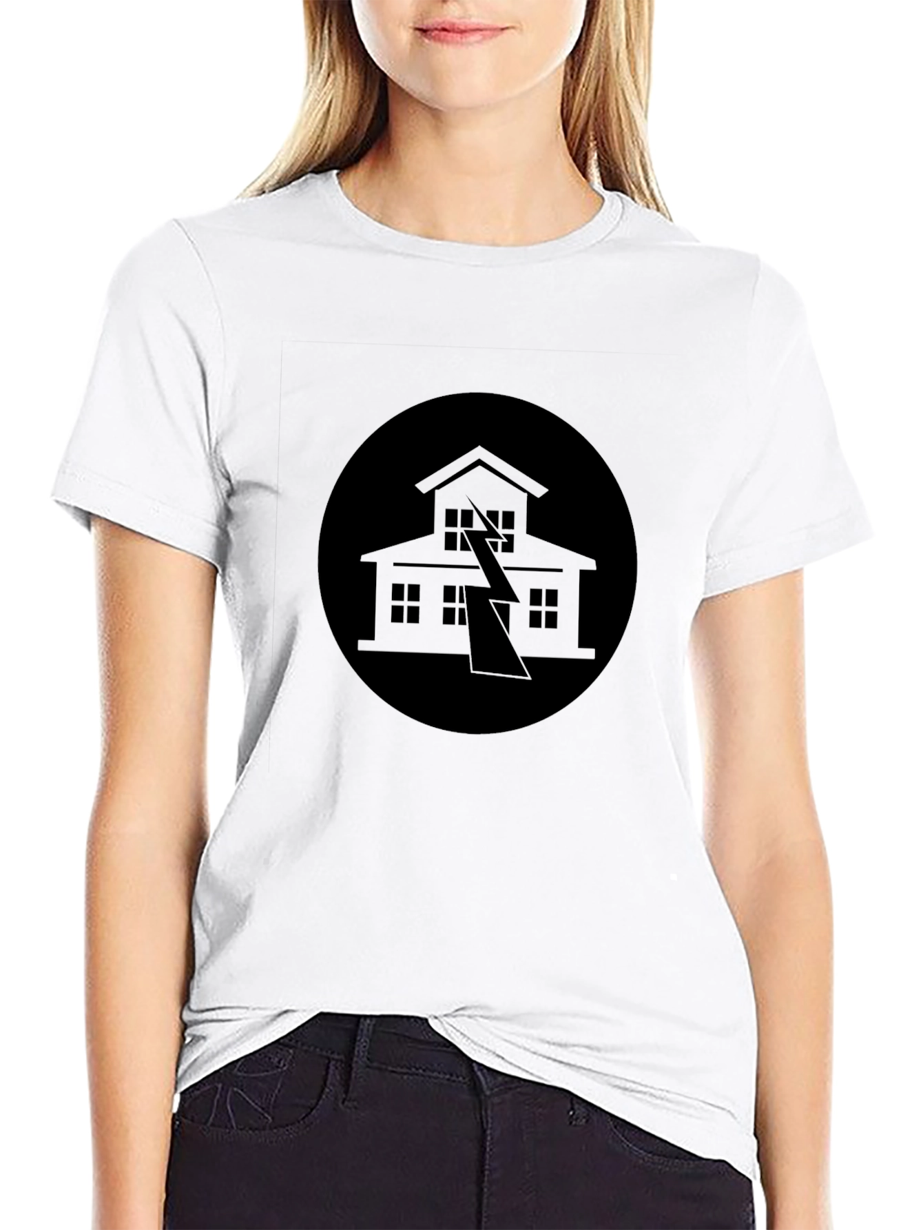 Black Tee with House Lightning Design
