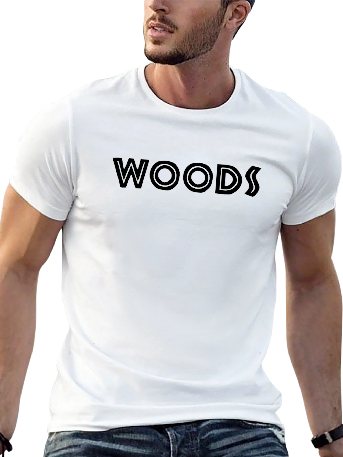 WOODS Black Graphic Tee - Mens Casual Style