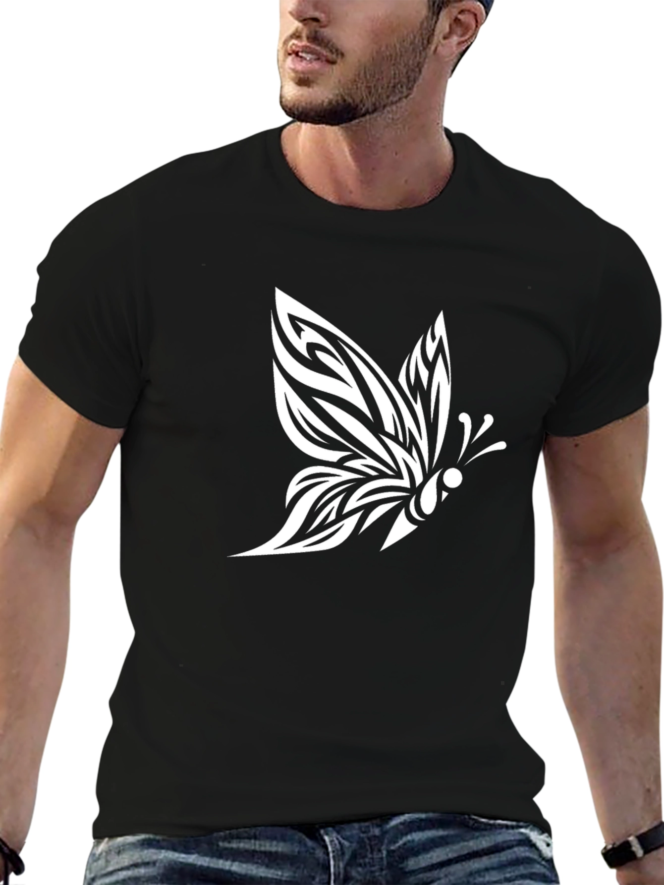 Butterfly Graphic Tee - Black Short Sleeve T-Shirt