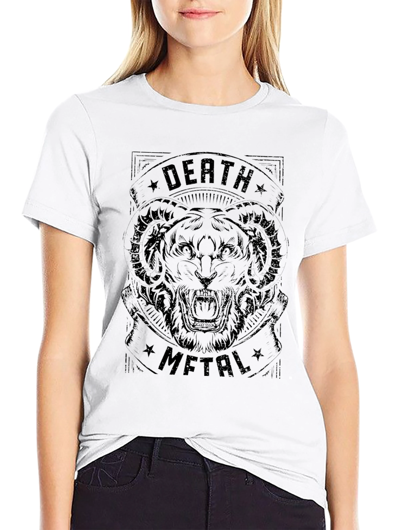 Death Metal Tiger Graphic Black T-Shirt