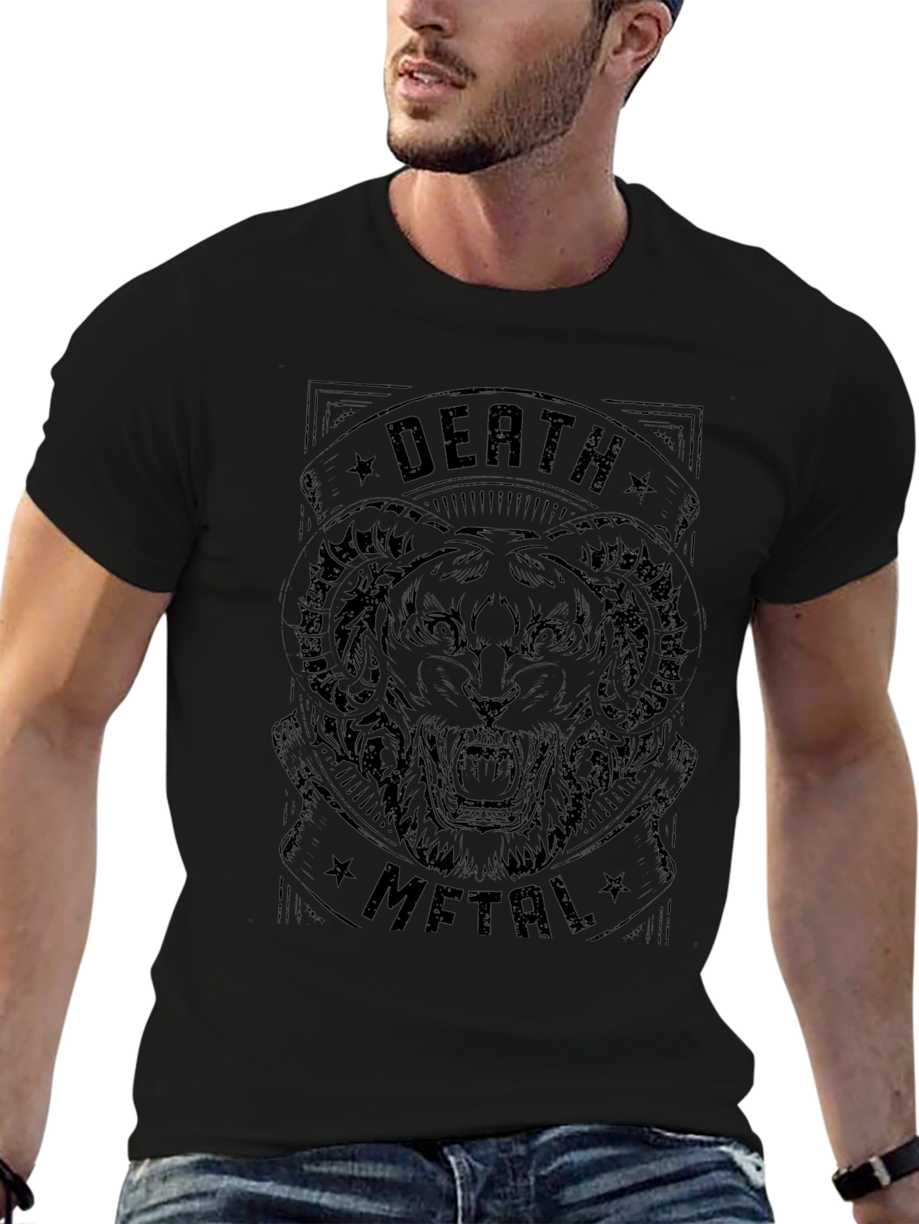 Death Metal Tiger Graphic Black T-Shirt
