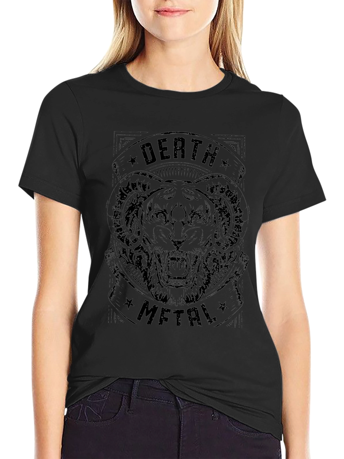 Death Metal Tiger Graphic Black T-Shirt
