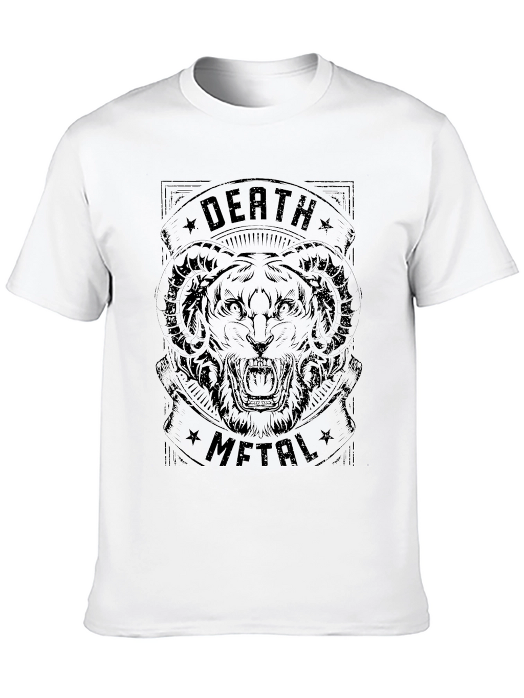 Death Metal Tiger Graphic Black T-Shirt