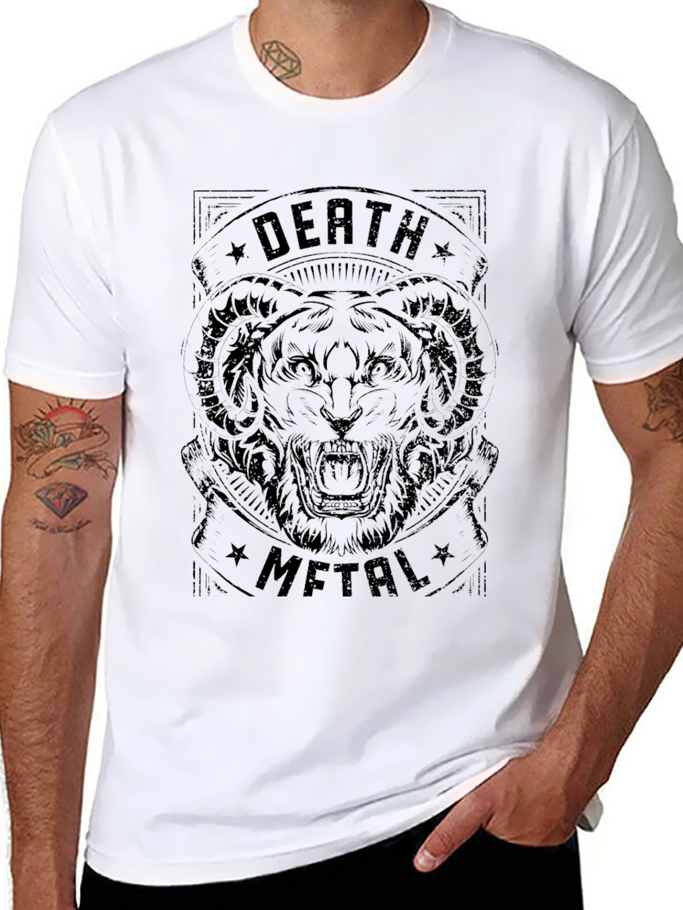 Death Metal Tiger Graphic Black T-Shirt