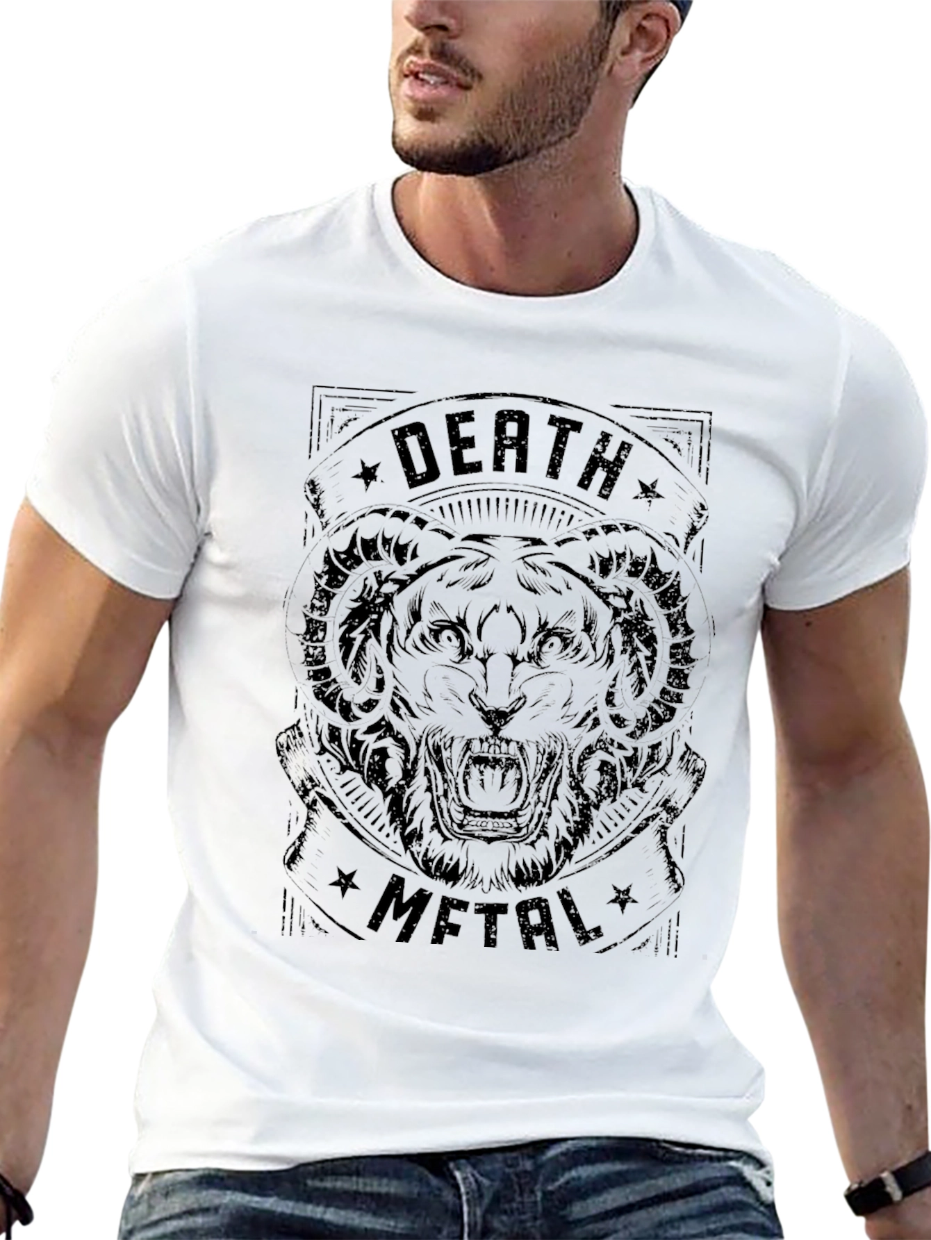Death Metal Tiger Graphic Black T-Shirt