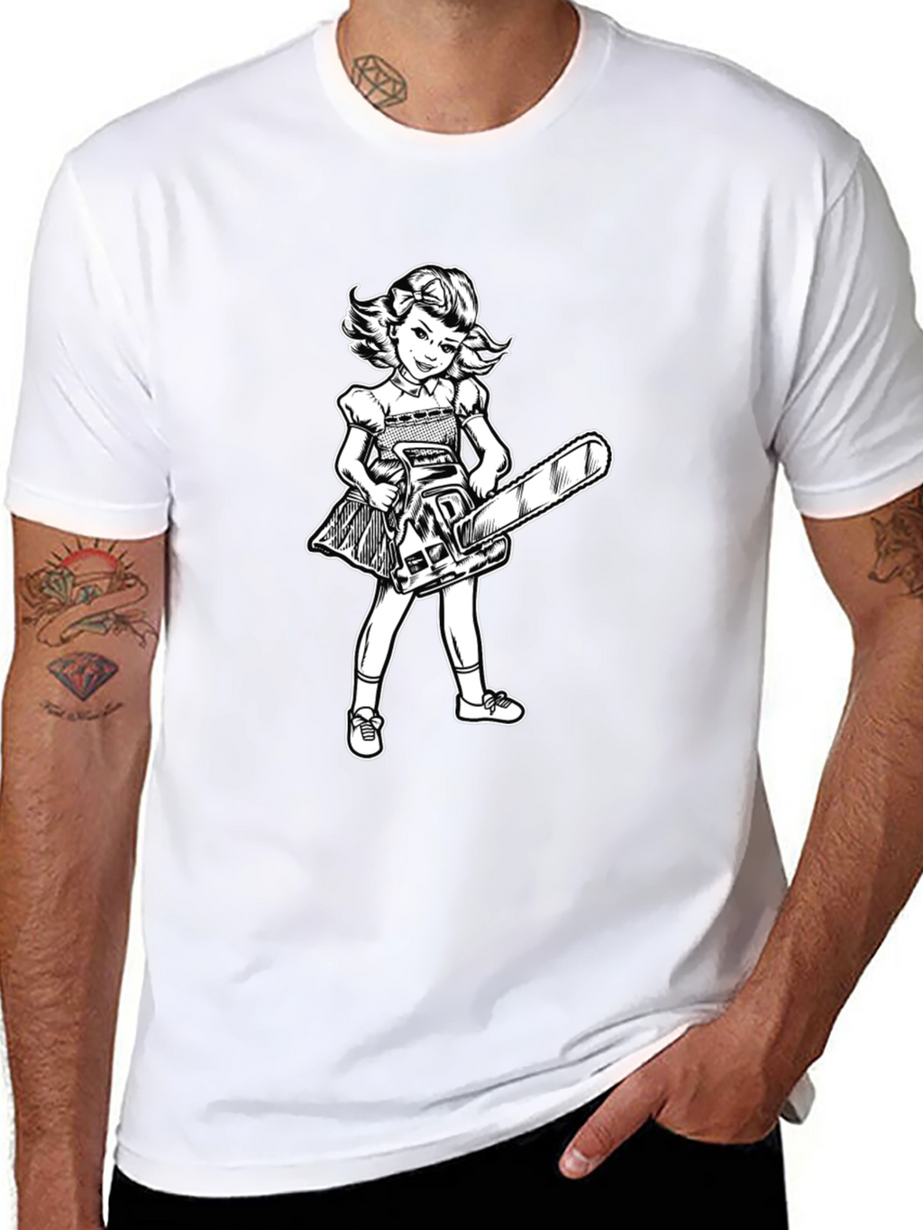 Girl With Chainsaw Graphic Tee - Black