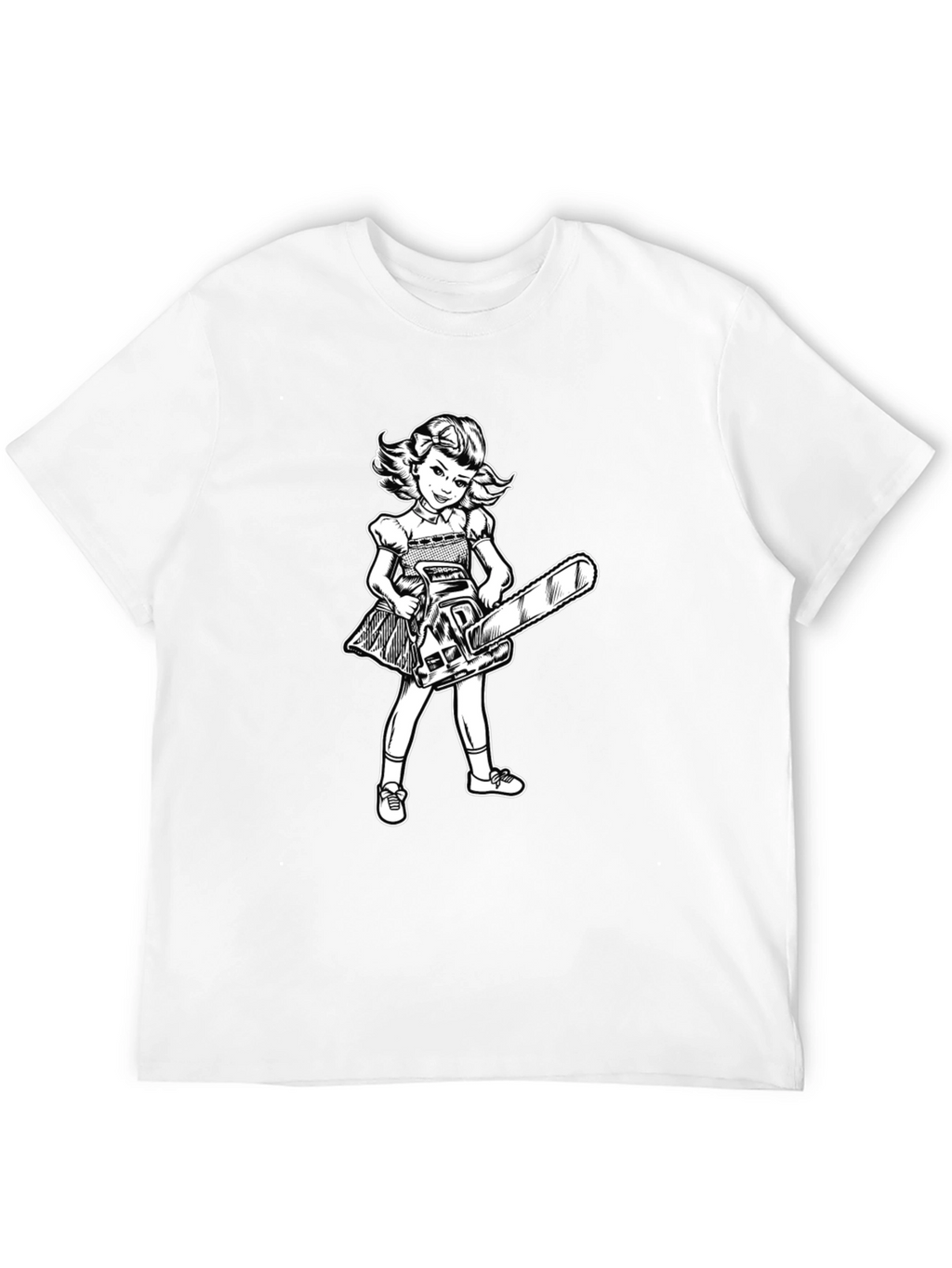 Girl With Chainsaw Graphic Tee - Black