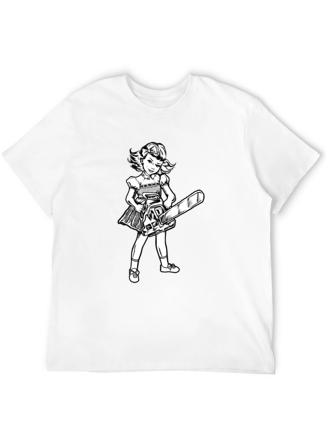 Girl With Chainsaw Graphic Tee - Black