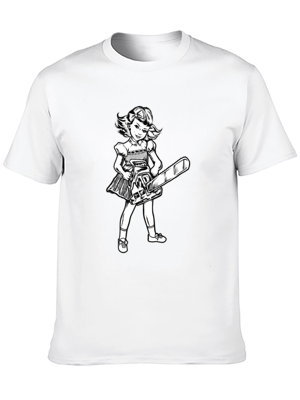 Girl With Chainsaw Graphic Tee - Black