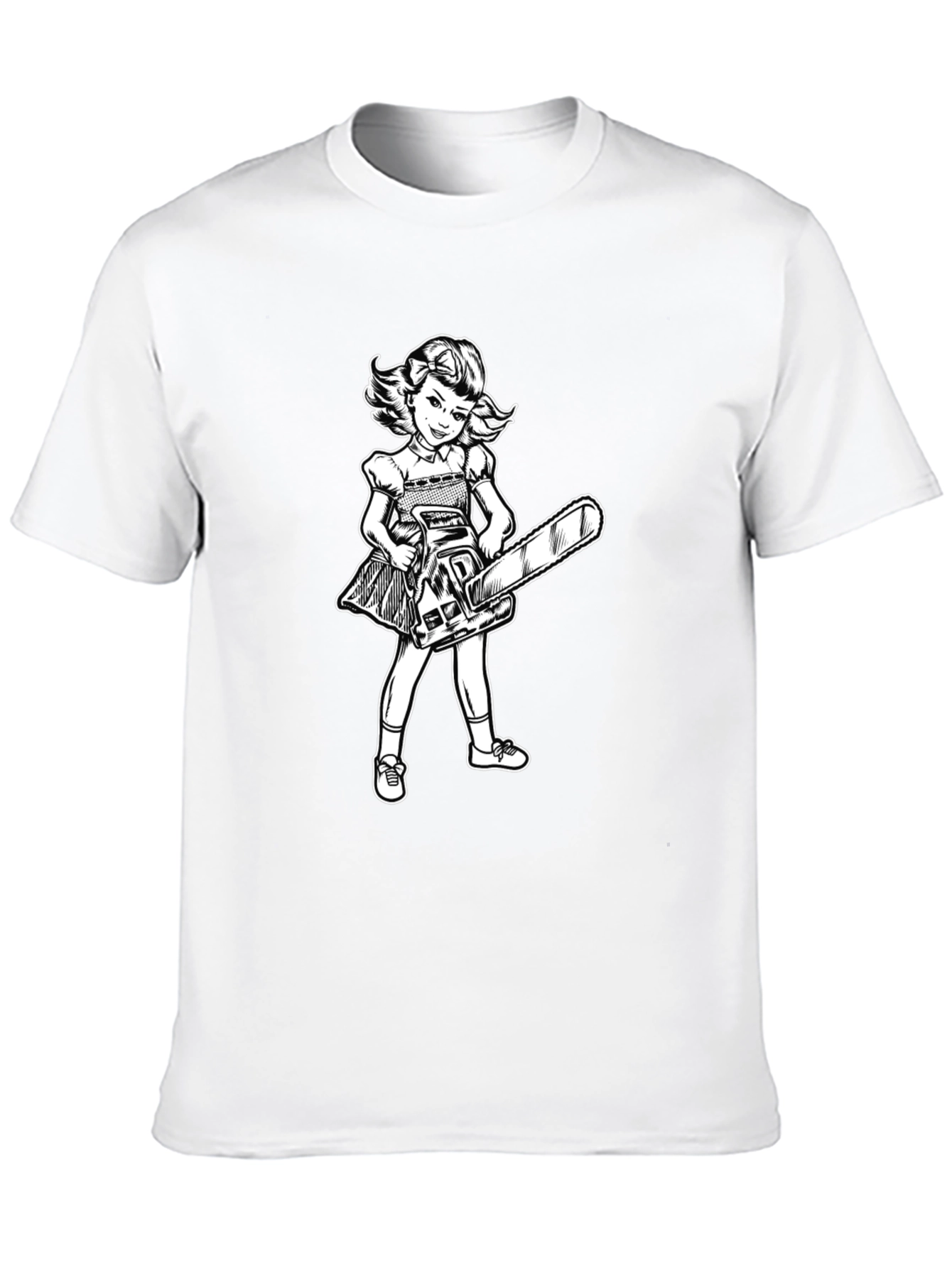 Girl With Chainsaw Graphic Tee - Black
