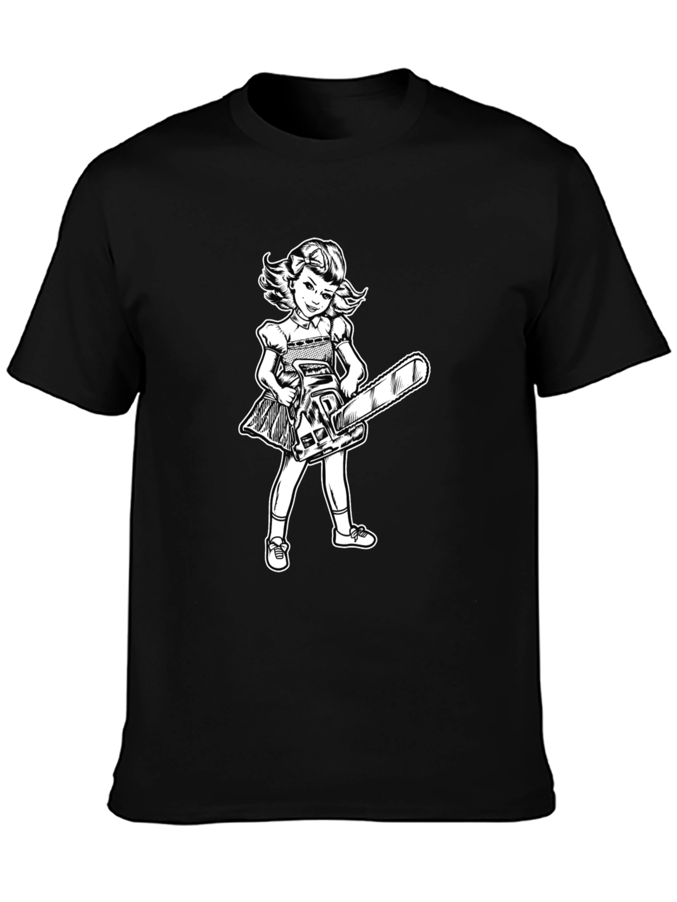Girl With Chainsaw Graphic Tee - Black