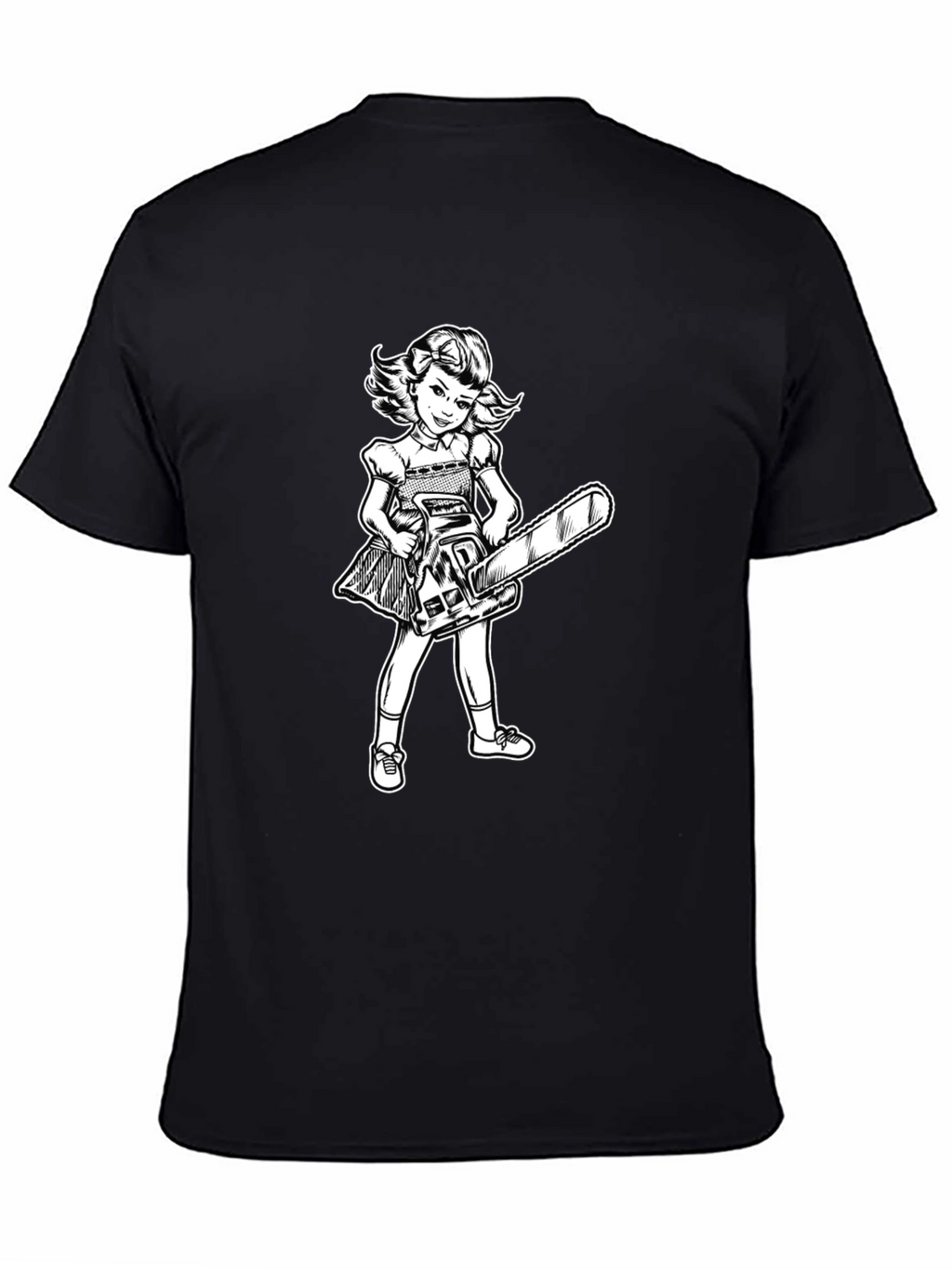 Girl With Chainsaw Graphic Tee - Black