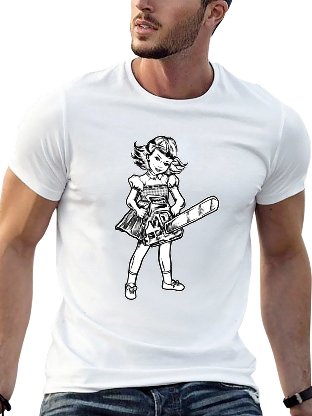 Girl With Chainsaw Graphic Tee - Black