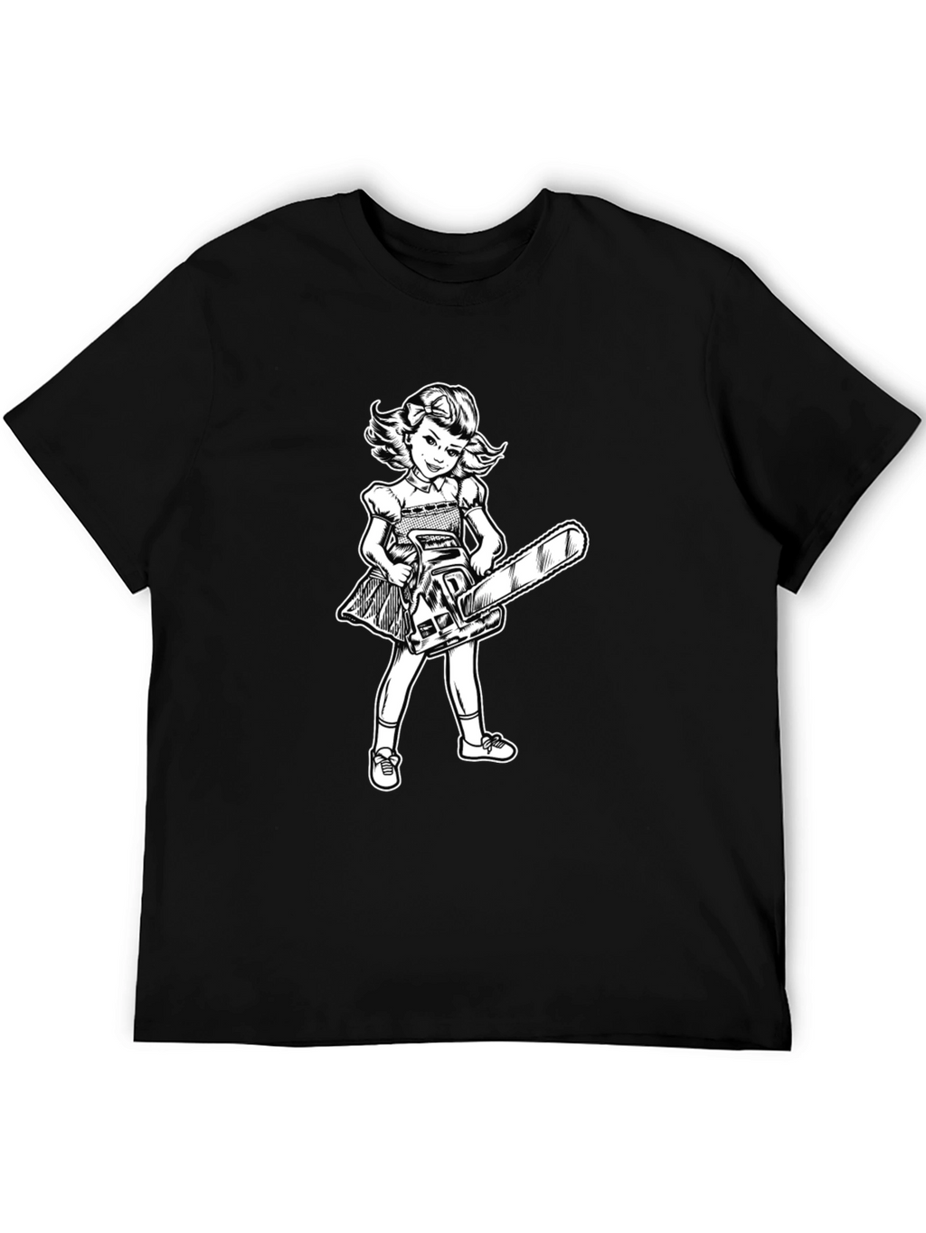 Girl With Chainsaw Graphic Tee - Black