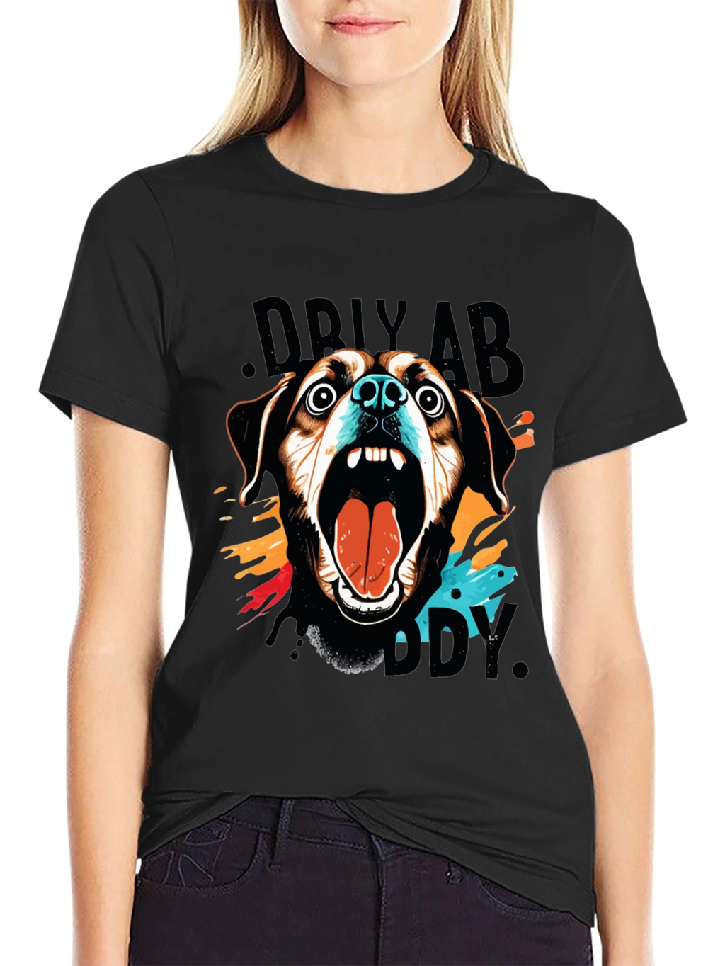 Crazy Dog Graphic Print Black T-Shirt