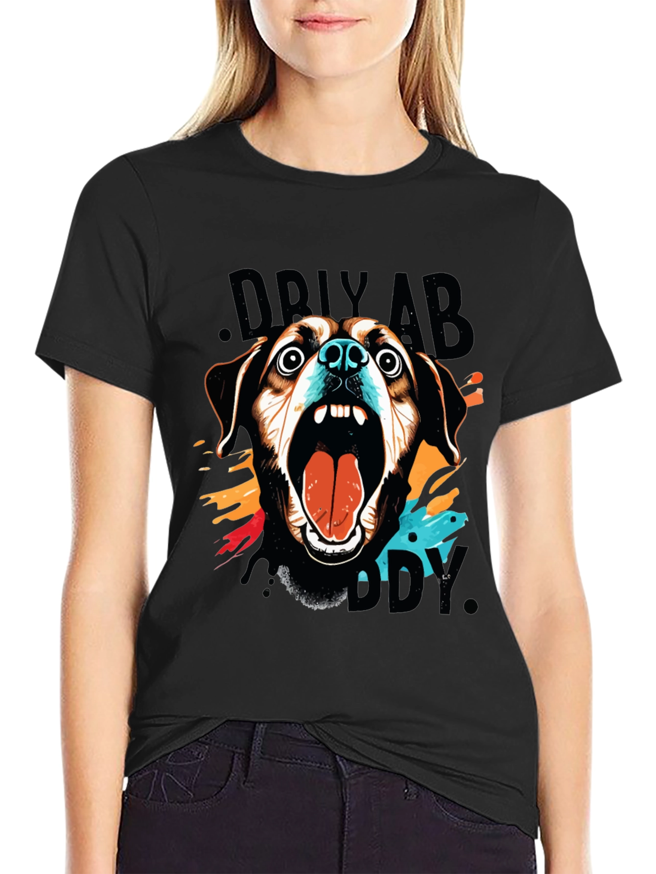 Crazy Dog Graphic Print Black T-Shirt