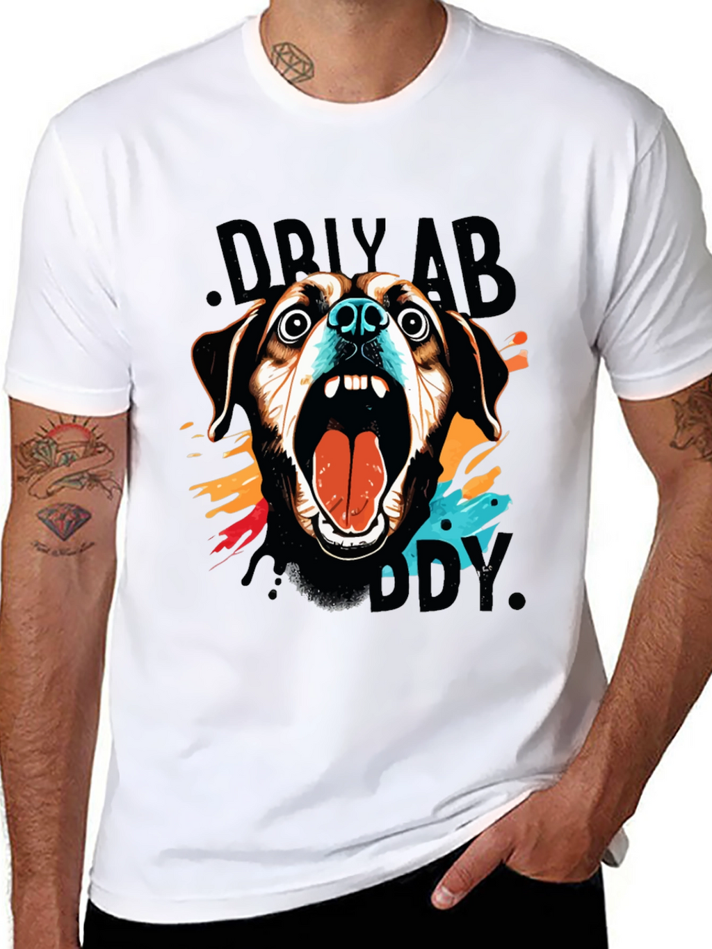 Crazy Dog Graphic Print Black T-Shirt