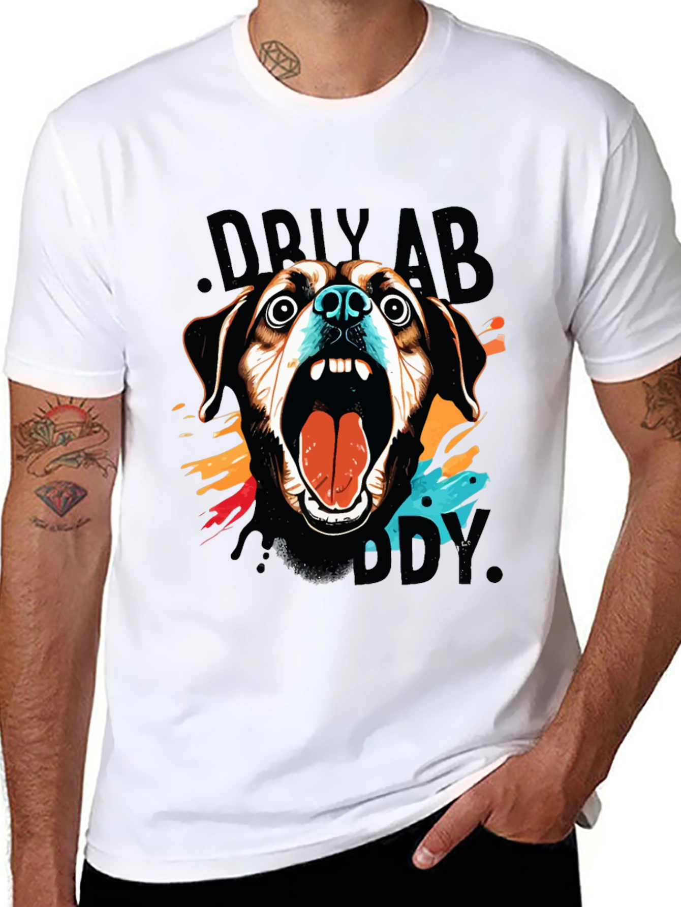 Crazy Dog Graphic Print Black T-Shirt