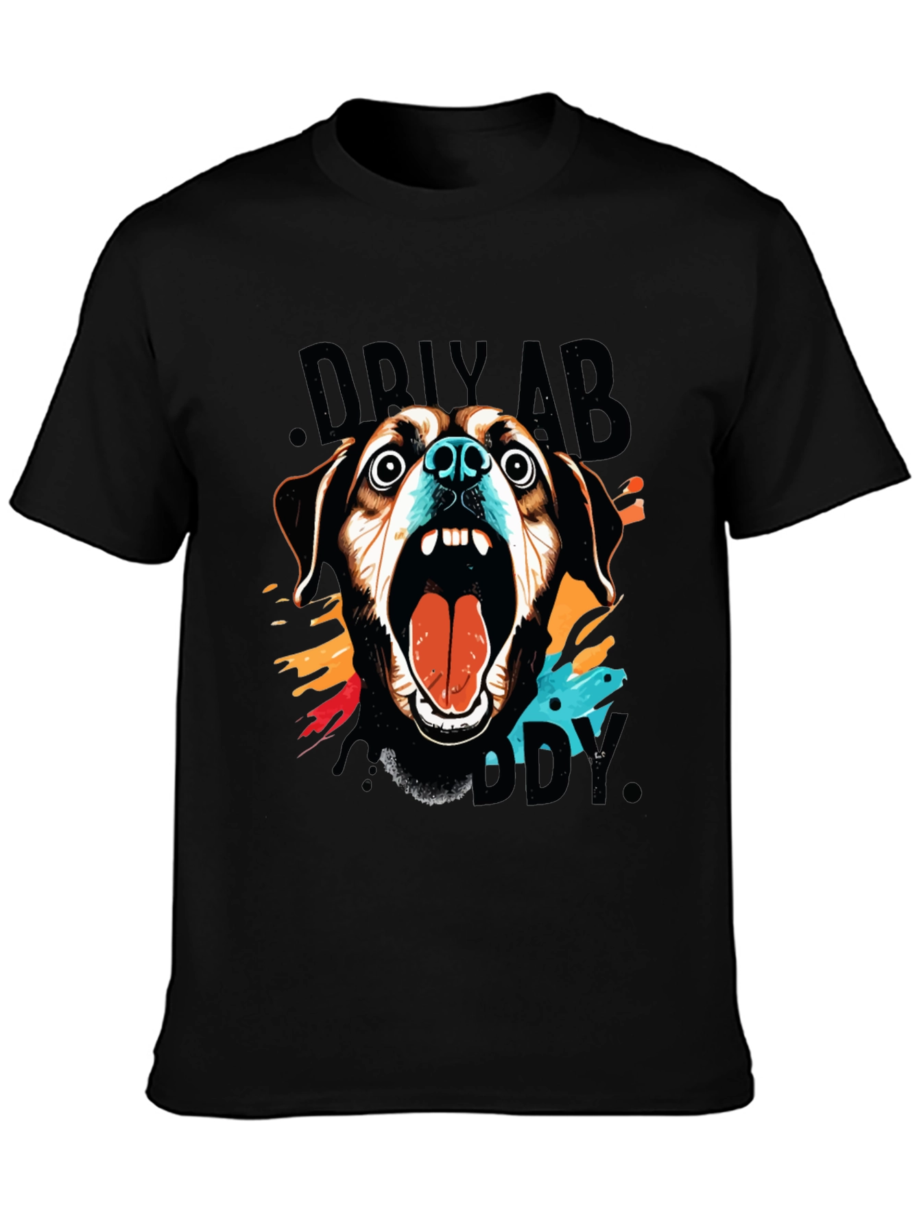 Crazy Dog Graphic Print Black T-Shirt