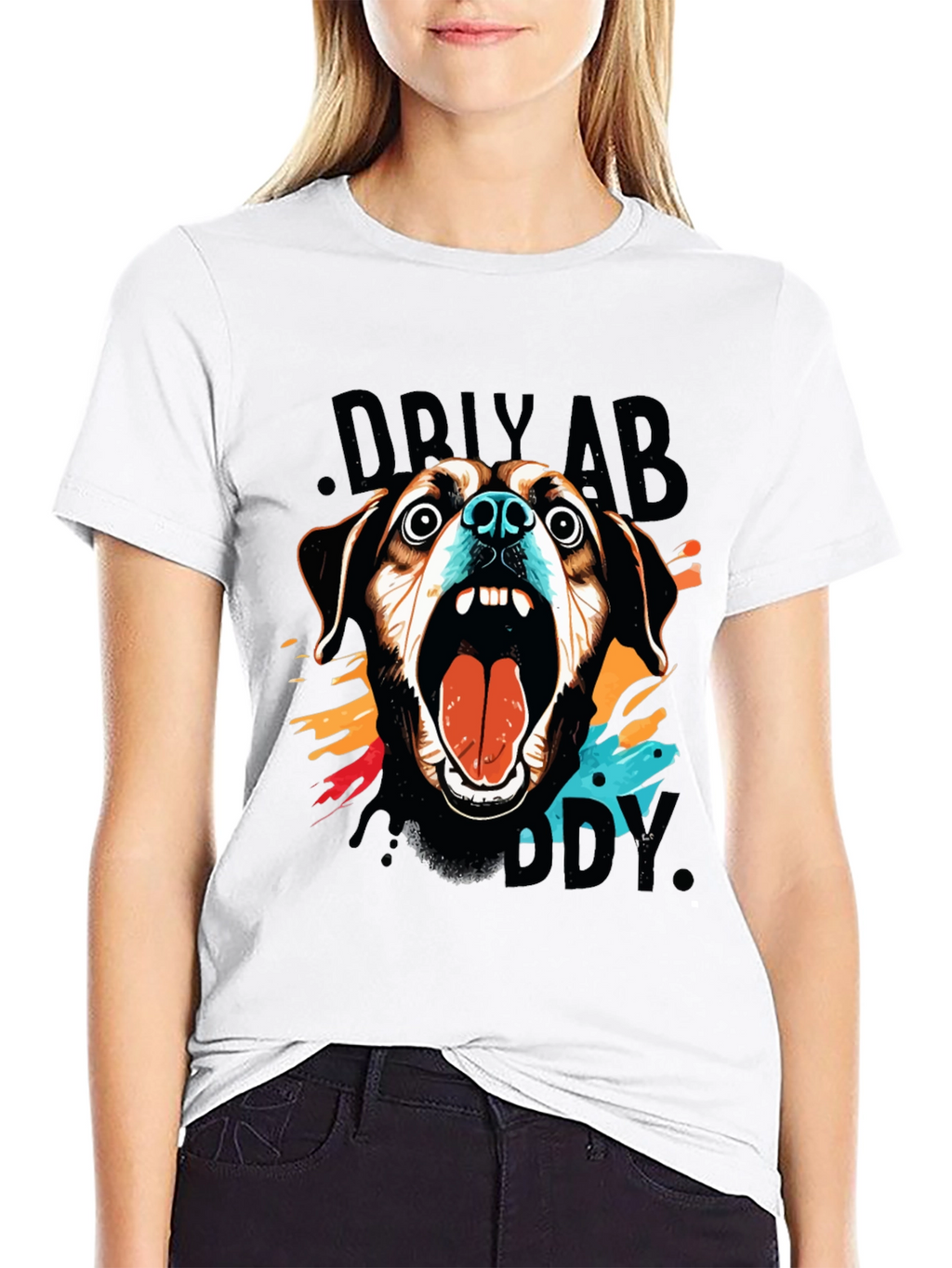 Crazy Dog Graphic Print Black T-Shirt