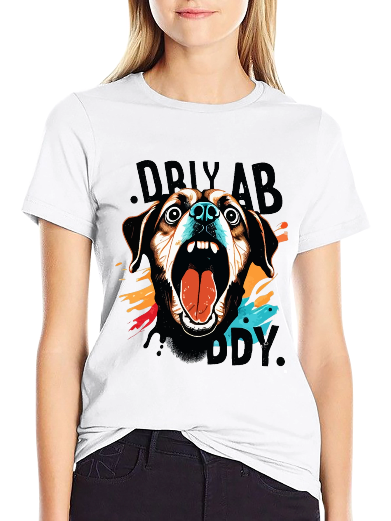 Crazy Dog Graphic Print Black T-Shirt