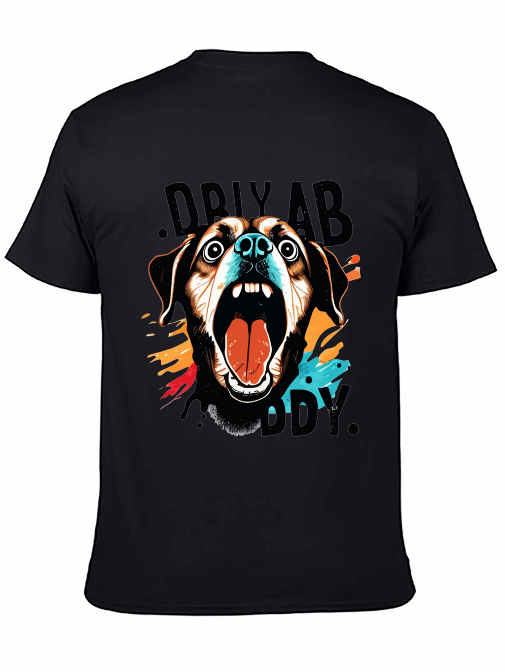 Crazy Dog Graphic Print Black T-Shirt