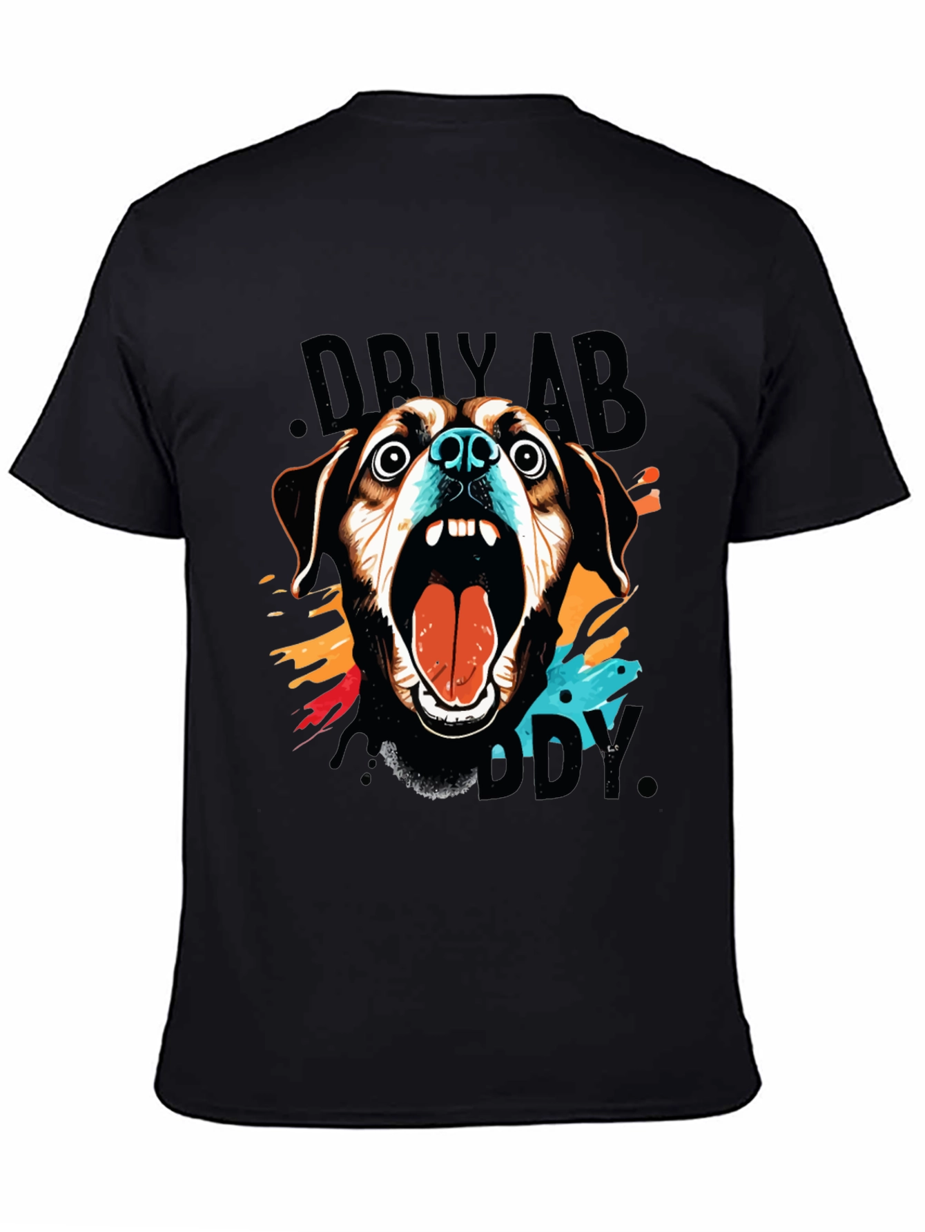 Crazy Dog Graphic Print Black T-Shirt