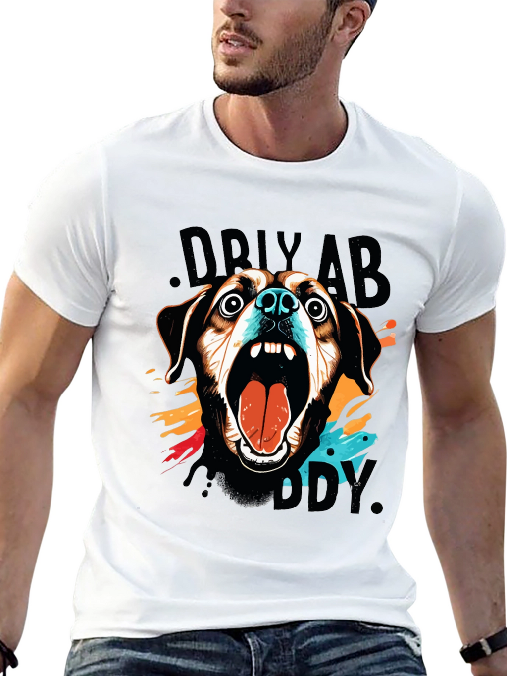 Crazy Dog Graphic Print Black T-Shirt