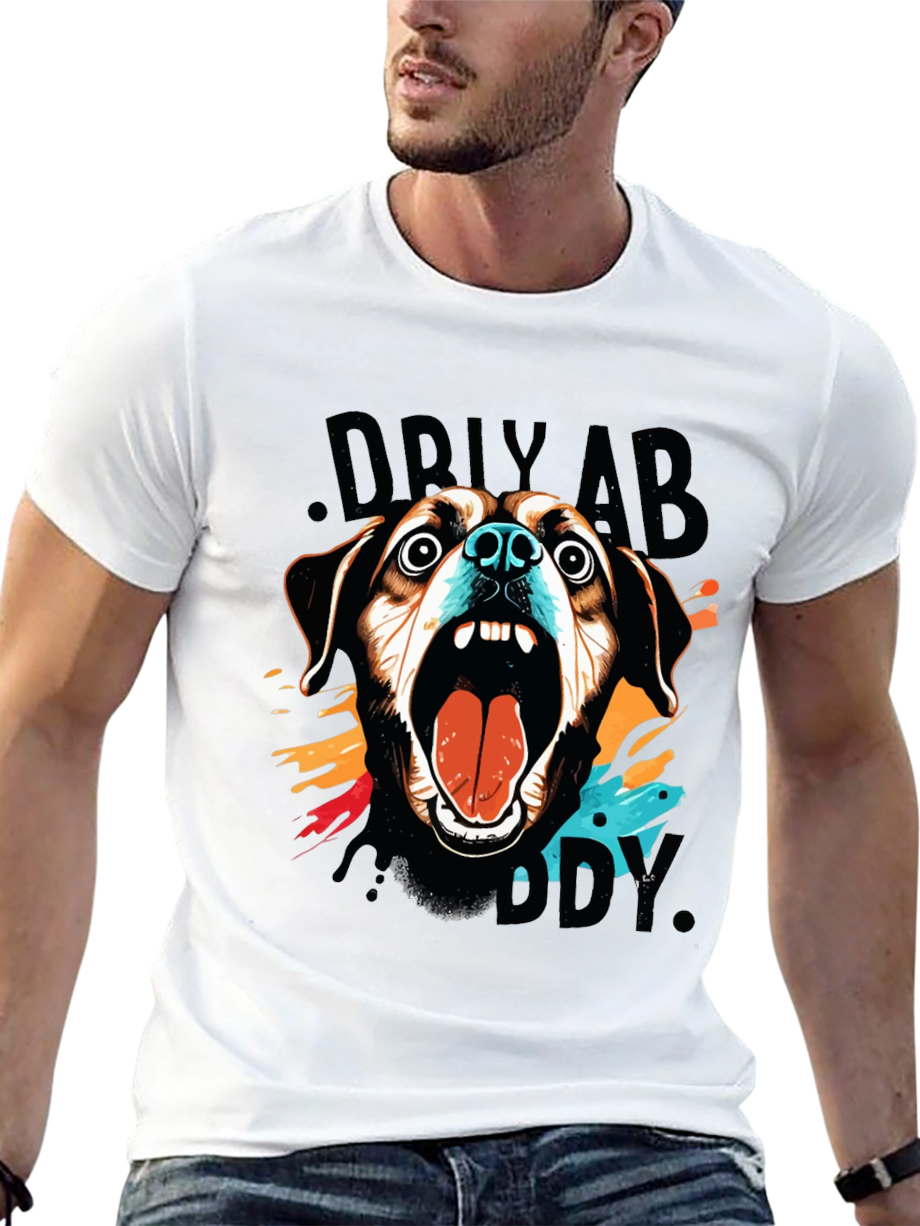 Crazy Dog Graphic Print Black T-Shirt