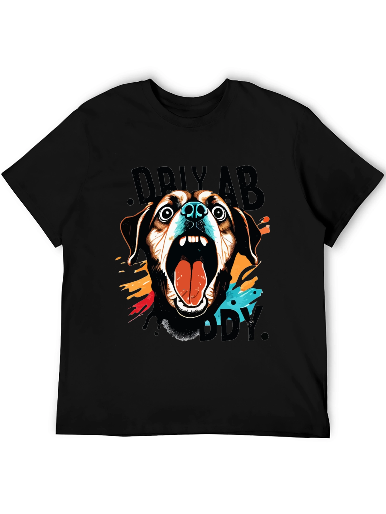 Crazy Dog Graphic Print Black T-Shirt