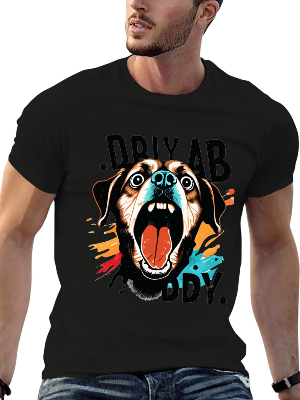Crazy Dog Graphic Print Black T-Shirt