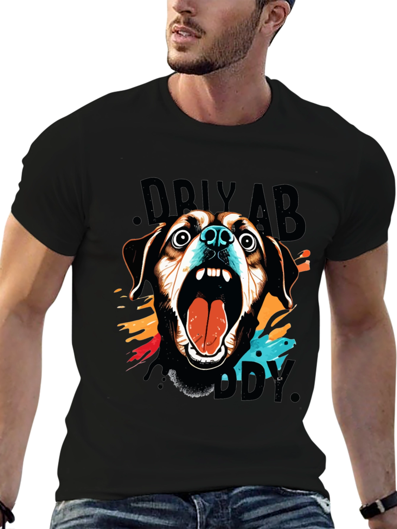 Crazy Dog Graphic Print Black T-Shirt