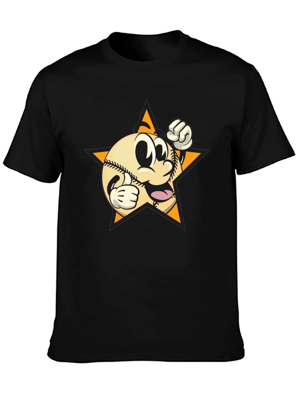 Cartoon Baseball Star Graphic Tee - Black