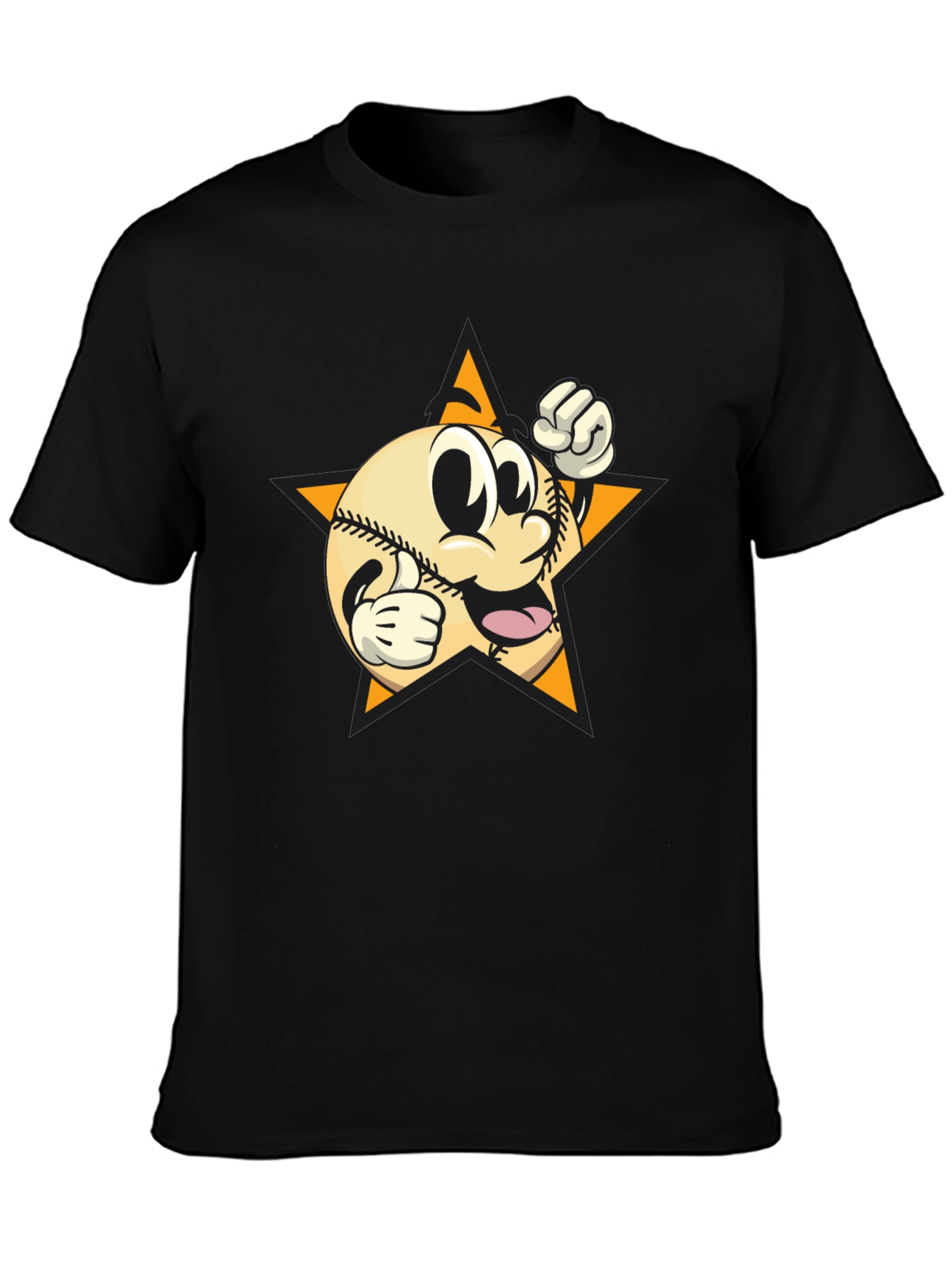 Cartoon Baseball Star Graphic Tee - Black