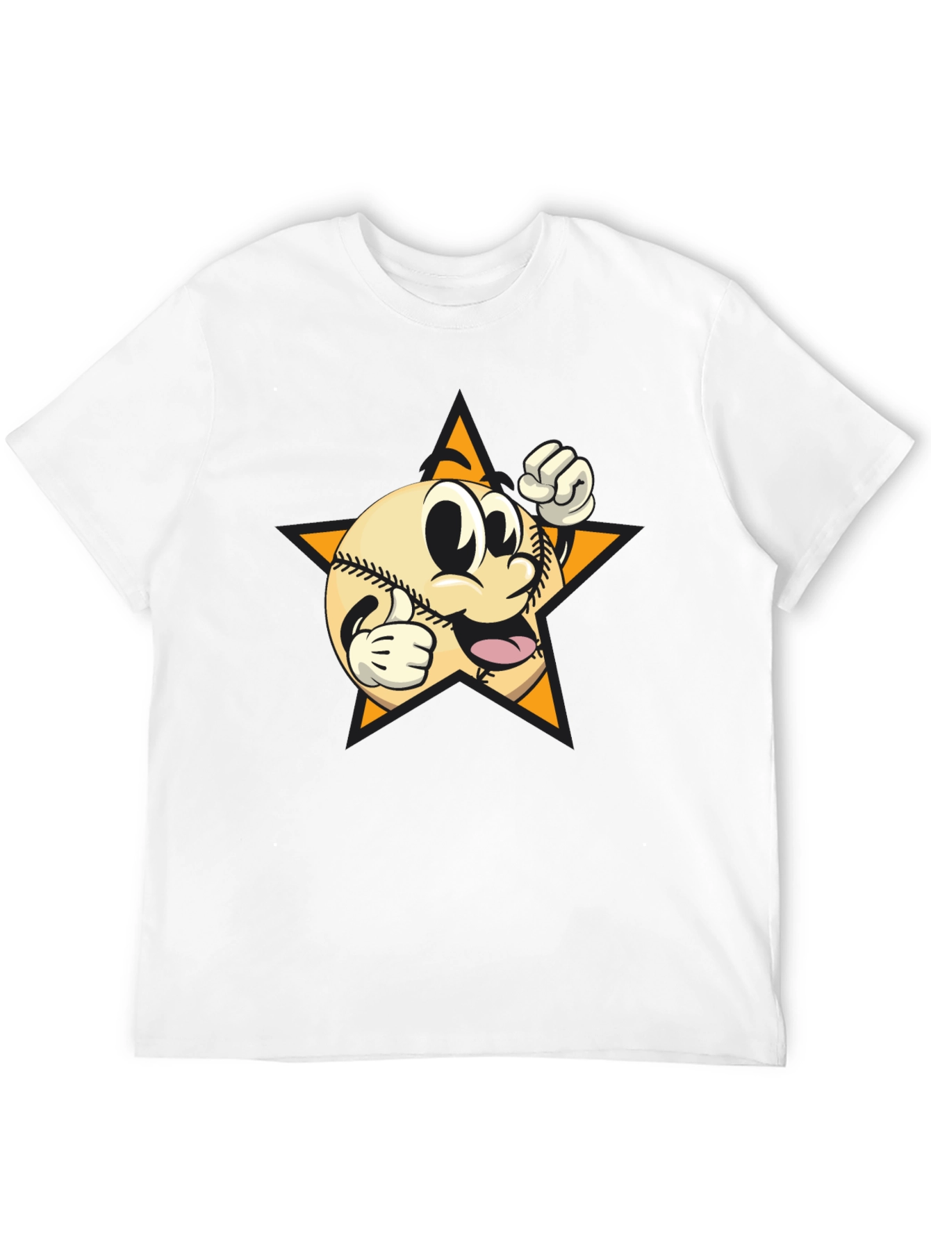 Cartoon Baseball Star Graphic Tee - Black
